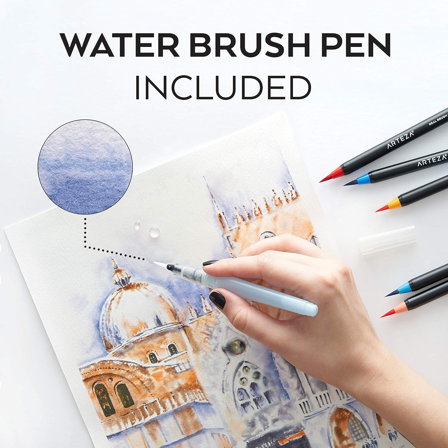 ARTEZA Watercolor Paint Pens, 24 Watercolor Brush Pens with Flexible Nylon Brush Tips, Paint Markers for Artists, and Beginners(Artistic)