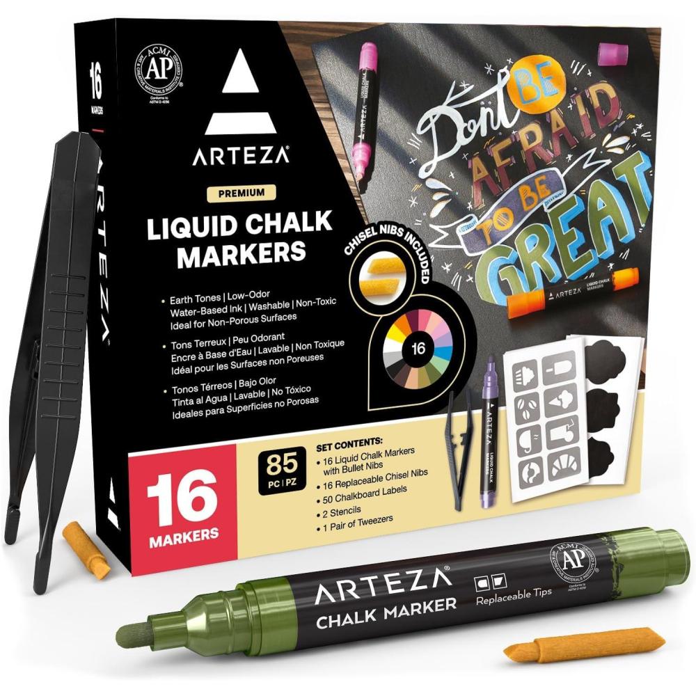 ARTEZA Liquid Chalk Markers, Set of 8, Metallic Colors, Erasable(Pastel)