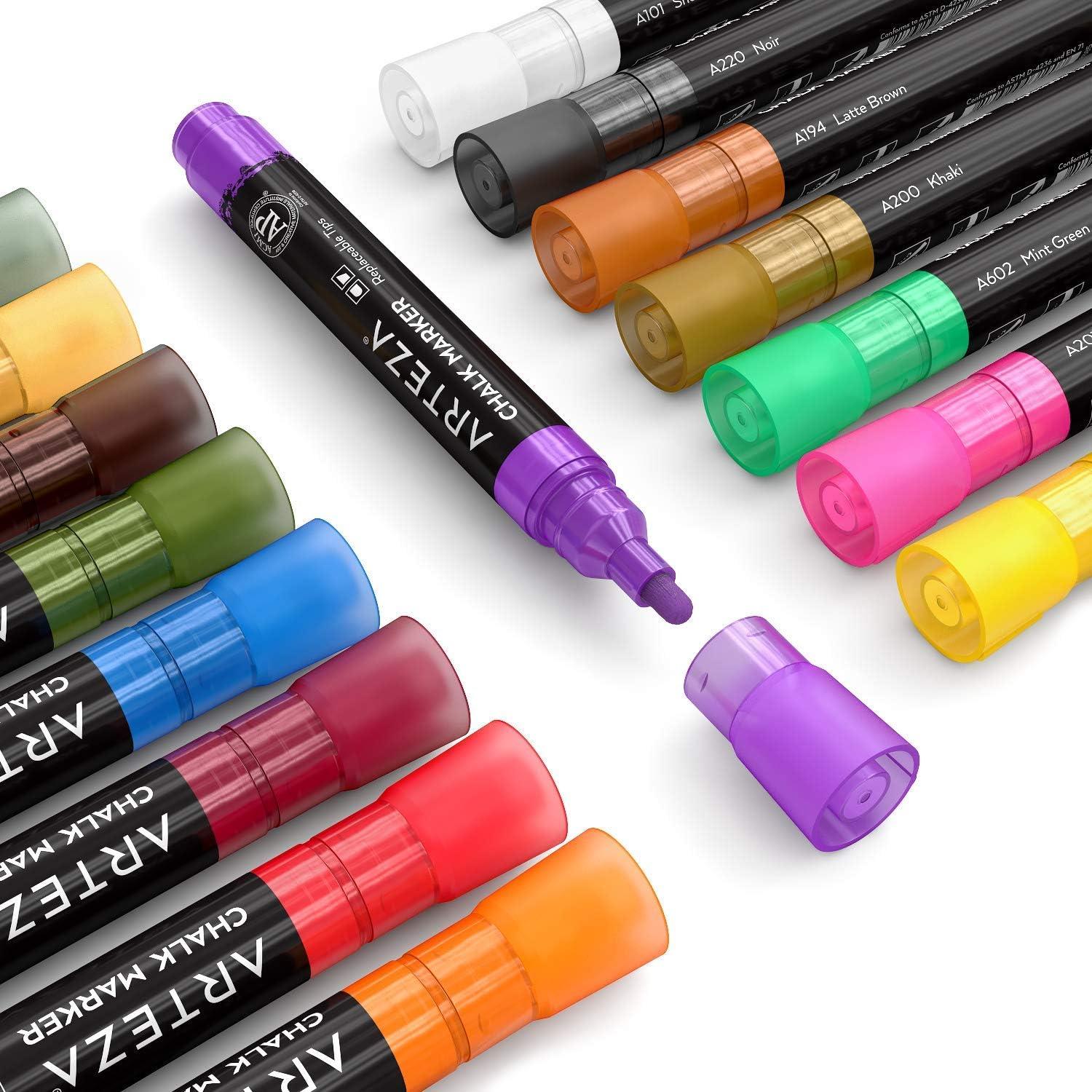 ARTEZA Liquid Chalk Markers, Set of 8, Metallic Colors, Erasable(Pastel)