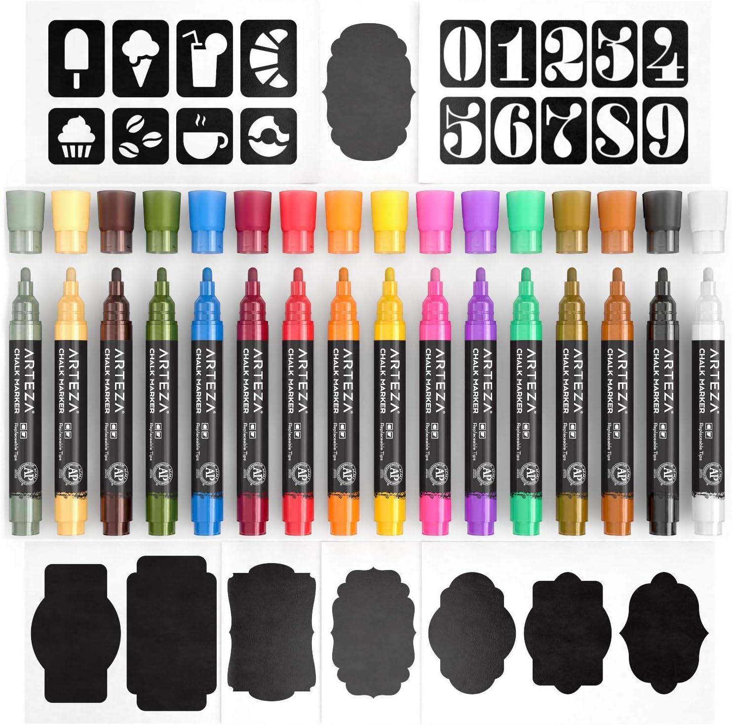 ARTEZA Liquid Chalk Markers, Set of 8, Metallic Colors, Erasable(Pastel)