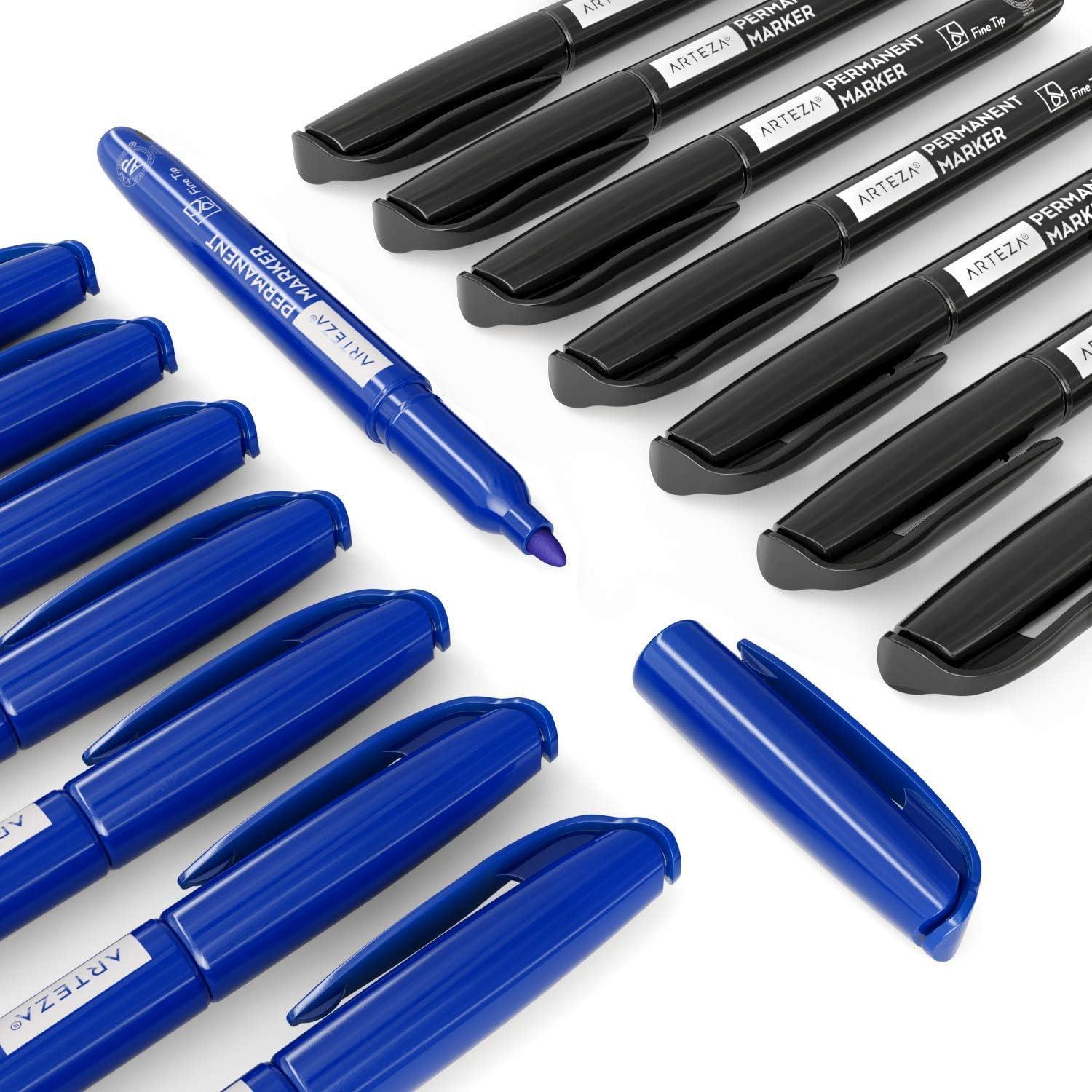 ARTEZA Permanent Markers in Bulk, Set of 60, Black & Blue, Fine Tip(Black/Blue)