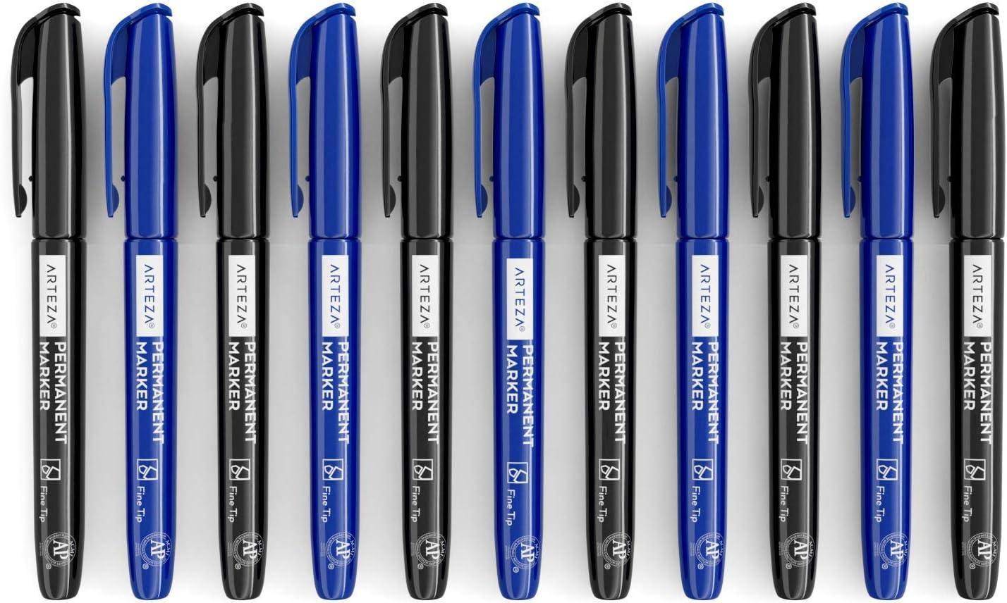 ARTEZA Permanent Markers in Bulk, Set of 60, Black & Blue, Fine Tip(Black/Blue)