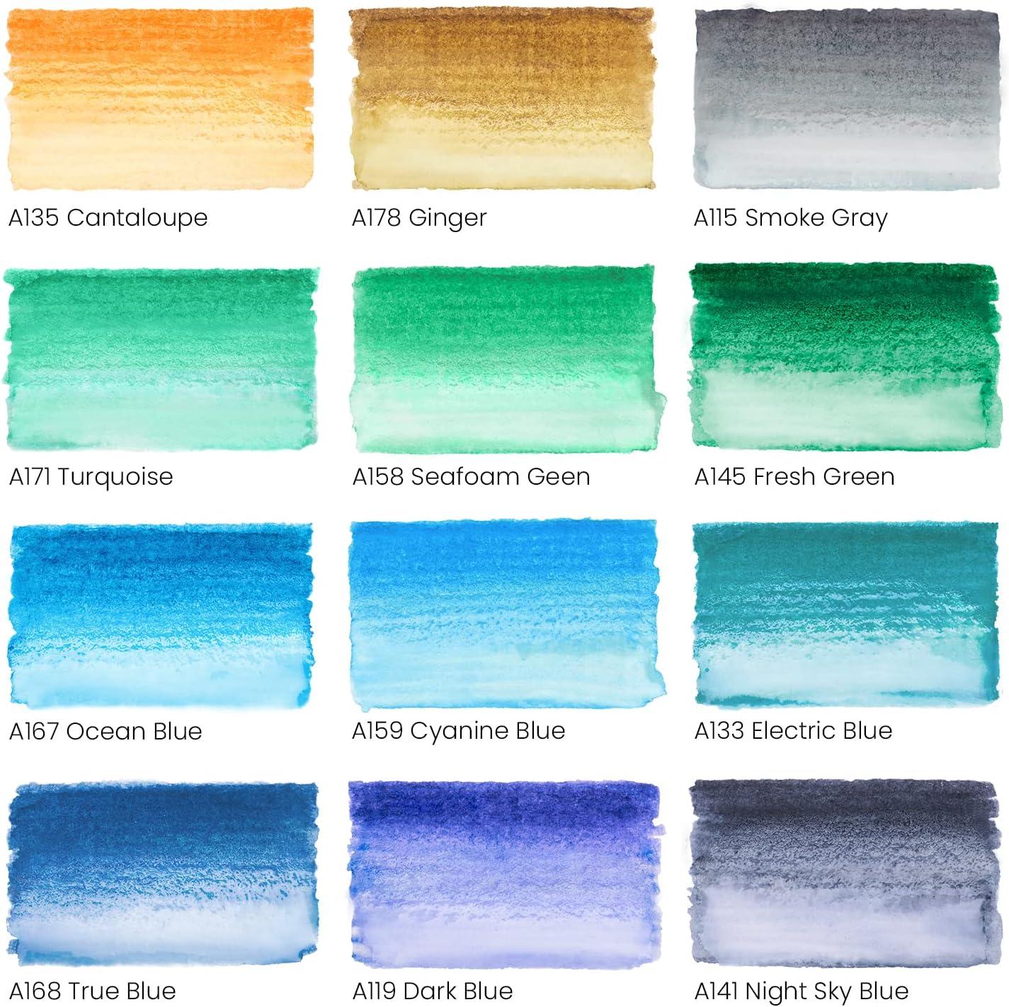 ARTEZA 12 Watercolor Pens for Artists, Landscape Tones Real Brush Pens, Blendable Watercolor Markers for Adults(Sea Colors)