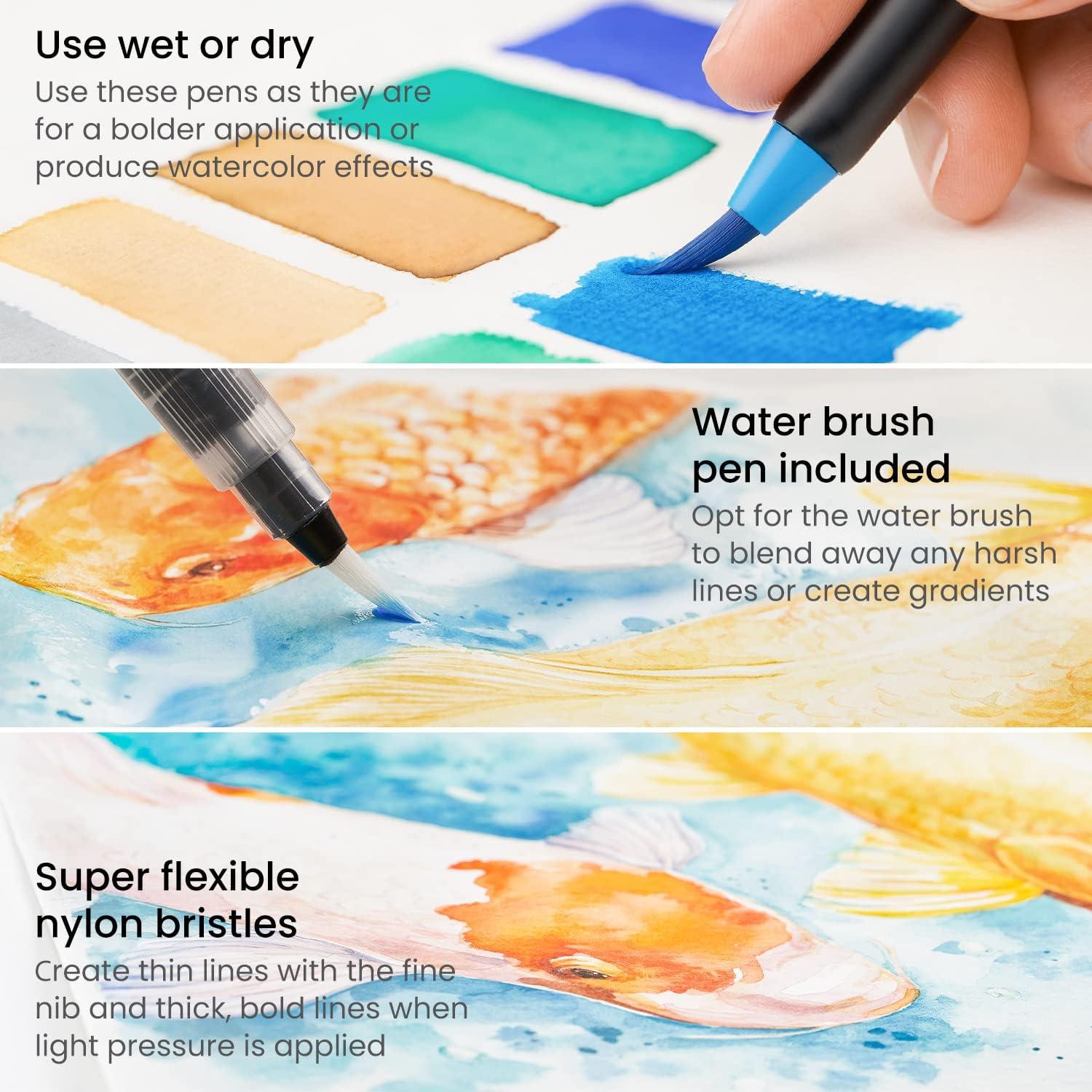 ARTEZA 12 Watercolor Pens for Artists, Landscape Tones Real Brush Pens, Blendable Watercolor Markers for Adults(Sea Colors)