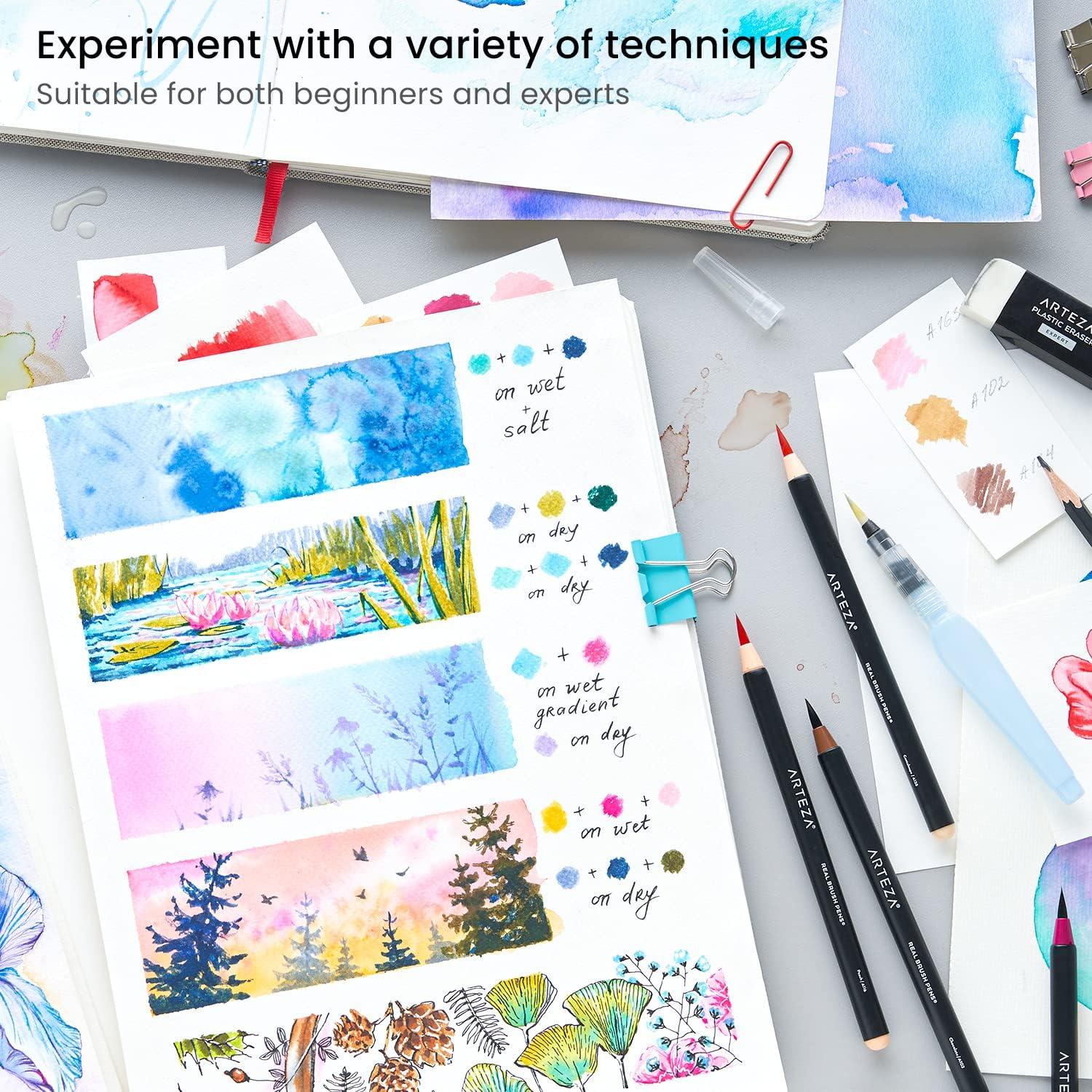 ARTEZA 12 Watercolor Pens for Artists, Landscape Tones Real Brush Pens, Blendable Watercolor Markers for Adults(Sea Colors)