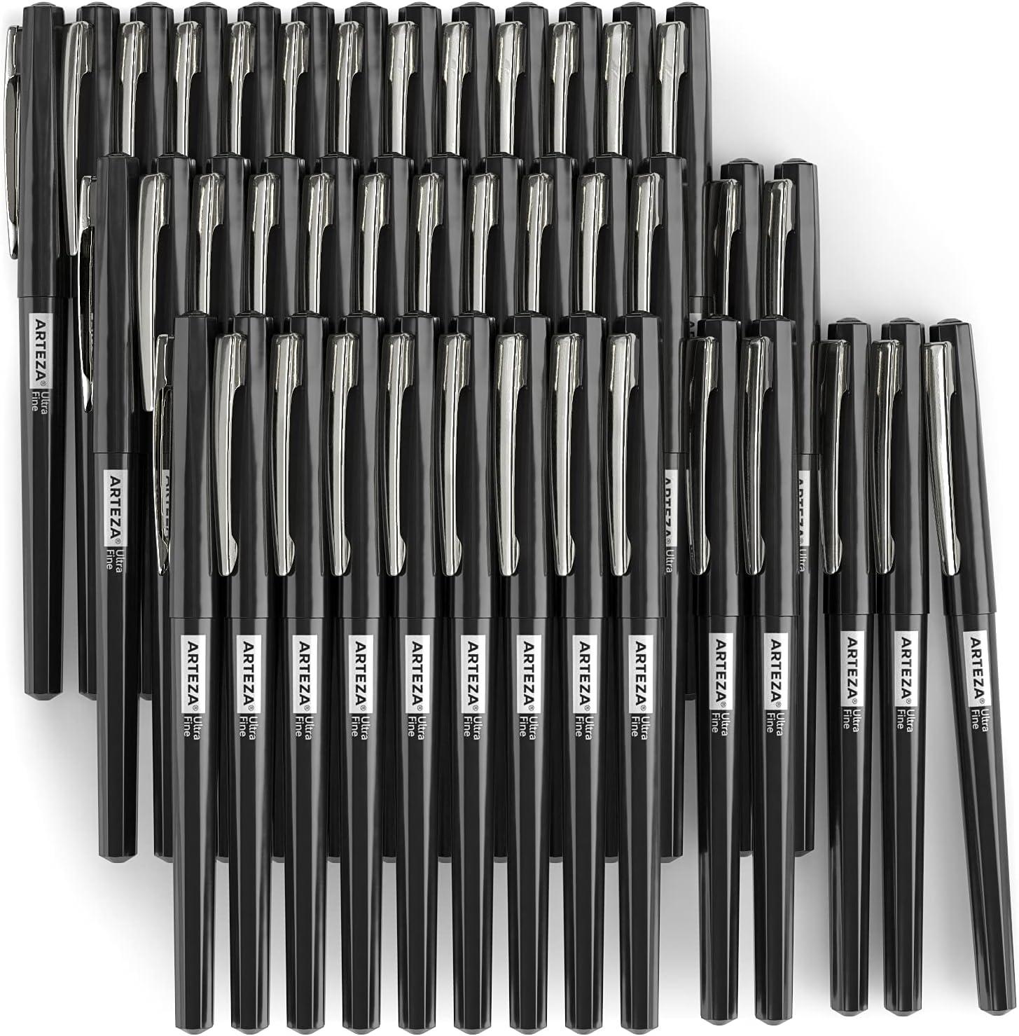ARTEZA Permanent Markers, 40 Black Pens, Ultra-Fine Tip Paint Pens, Quick-Drying, Water Resistant, for Calligraphy and Note Taking, Office, Classroom(Ultra-Fine Tip)