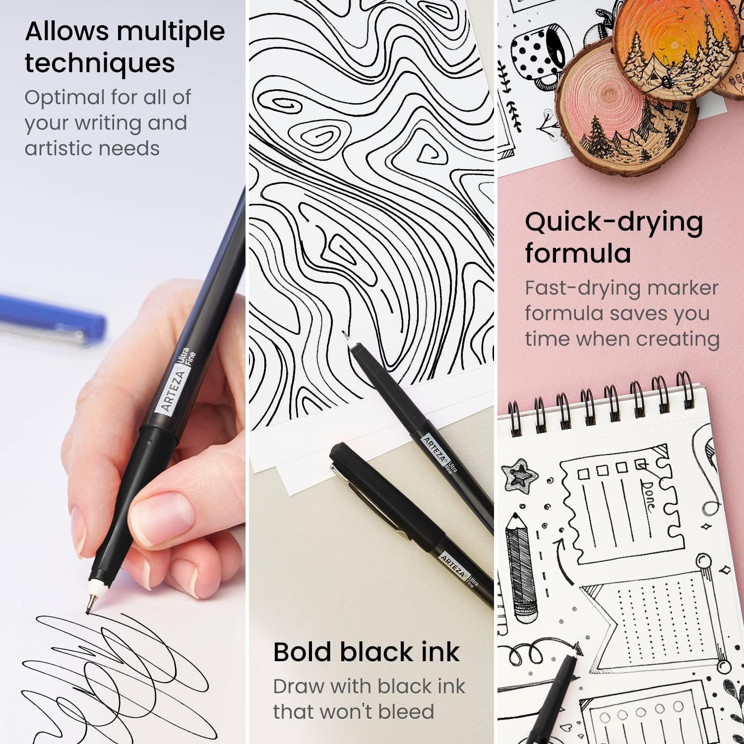 ARTEZA Permanent Markers, 40 Black Pens, Ultra-Fine Tip Paint Pens, Quick-Drying, Water Resistant, for Calligraphy and Note Taking, Office, Classroom(Ultra-Fine Tip)