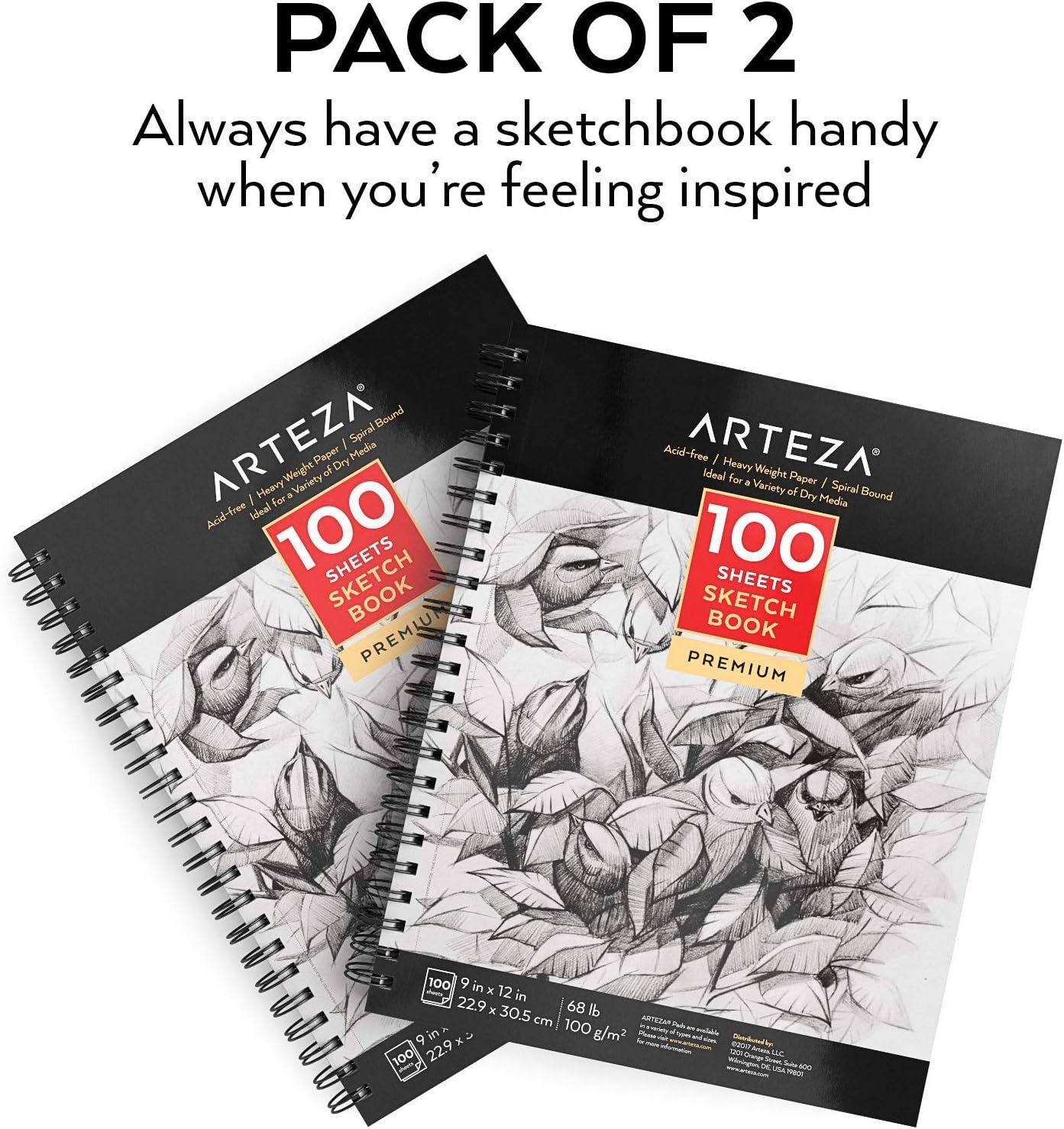 ARTEZA Sketch Book 2-Pack, 9×12 Inches – 200 Sheets, Spiral Bound, 68 lb Acid-Free Drawing Pad for Adults, Teens & Artists for Sketching(2 Pack 9×12)