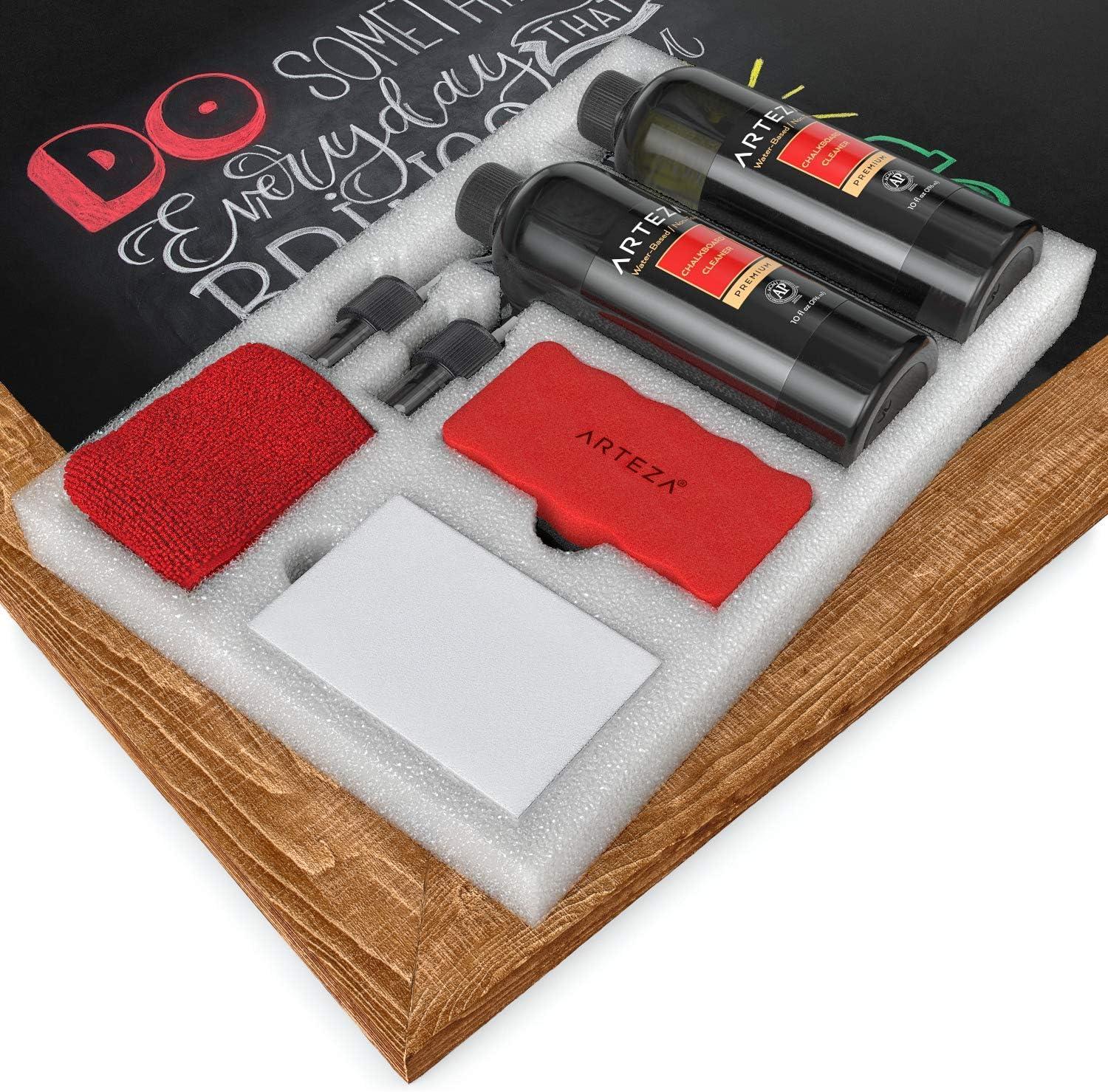 Arteza Chalkboard Cleaner Set with 2 Cleaners, 10-Ounces Each, 1 Microfiber Fabric Towel, 2 Magic Sponges & 1 Magnetic Eraser, Office Supplies for Chalkboards, Blackboards & Glass Surfaces(6)