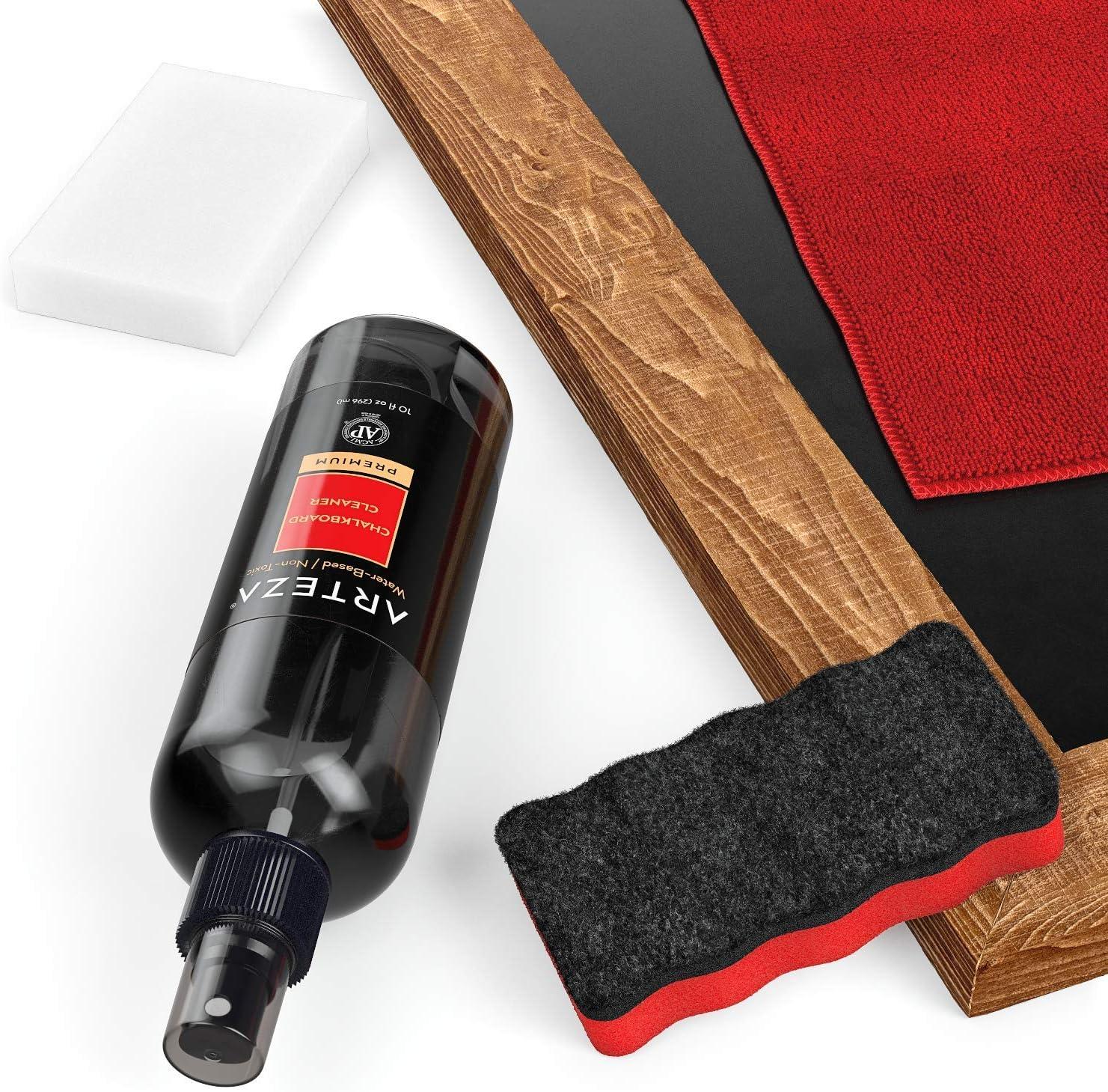 Arteza Chalkboard Cleaner Set with 2 Cleaners, 10-Ounces Each, 1 Microfiber Fabric Towel, 2 Magic Sponges & 1 Magnetic Eraser, Office Supplies for Chalkboards, Blackboards & Glass Surfaces(6)
