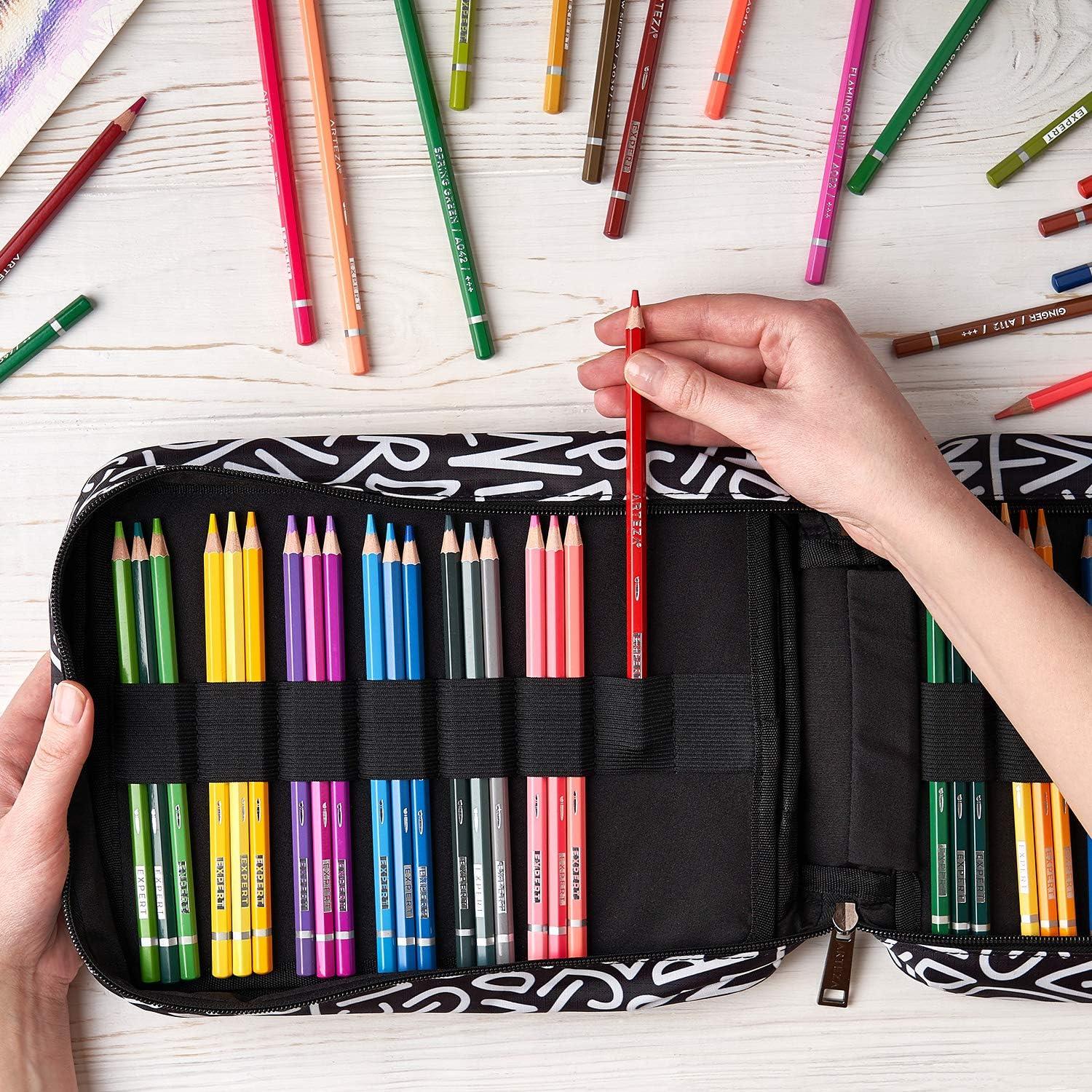 Arteza Pencil Case Organizer, 64 Elastic Slots, Paint Splatter Pattern, Large Capacity, Holds Up to 205 Pencils, Pens, and Markers(Black & White)