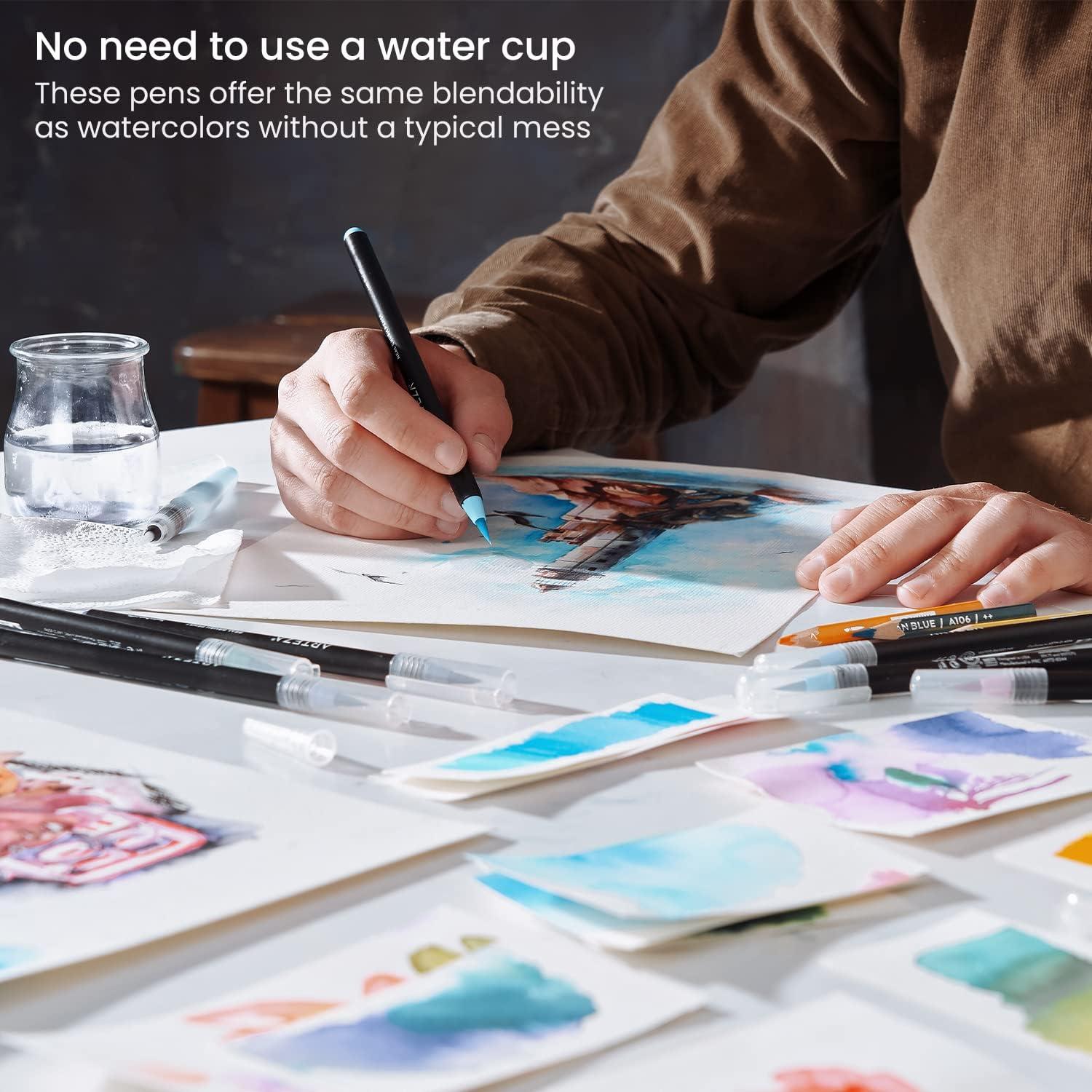ARTEZA 12 Watercolor Pens for Artists, Landscape Tones Real Brush Pens, Blendable Watercolor Markers for Adults(Multicolor)