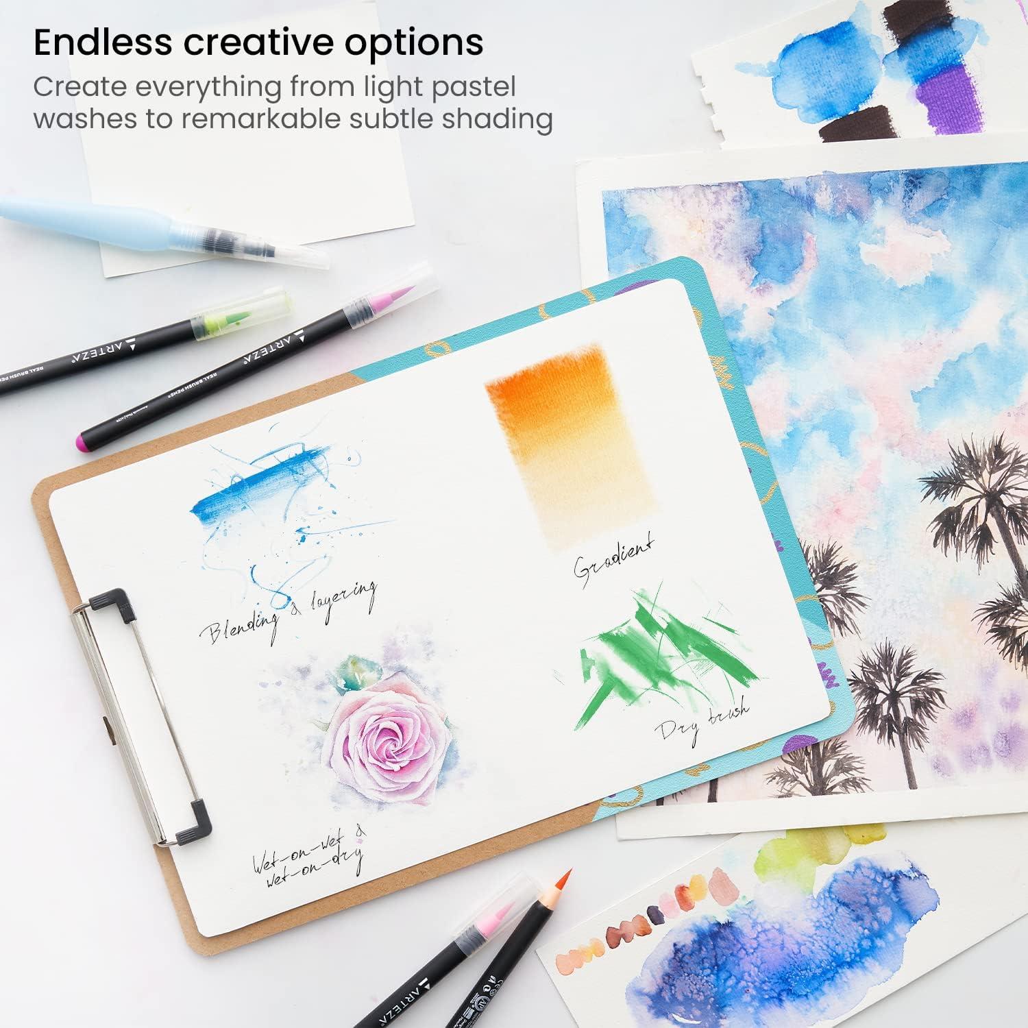 ARTEZA 12 Watercolor Pens for Artists, Landscape Tones Real Brush Pens, Blendable Watercolor Markers for Adults(Multicolor)