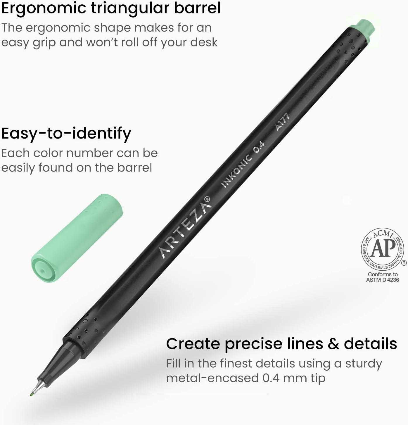 ARTEZA Black Inkonic Fineliners Pens, Set of 12, 0.4 mm Fine Tip Markers, Water-Based Art Pens for Drawing, Sketching, Journaling, Calligraphy(1 Count (Pack of 72))