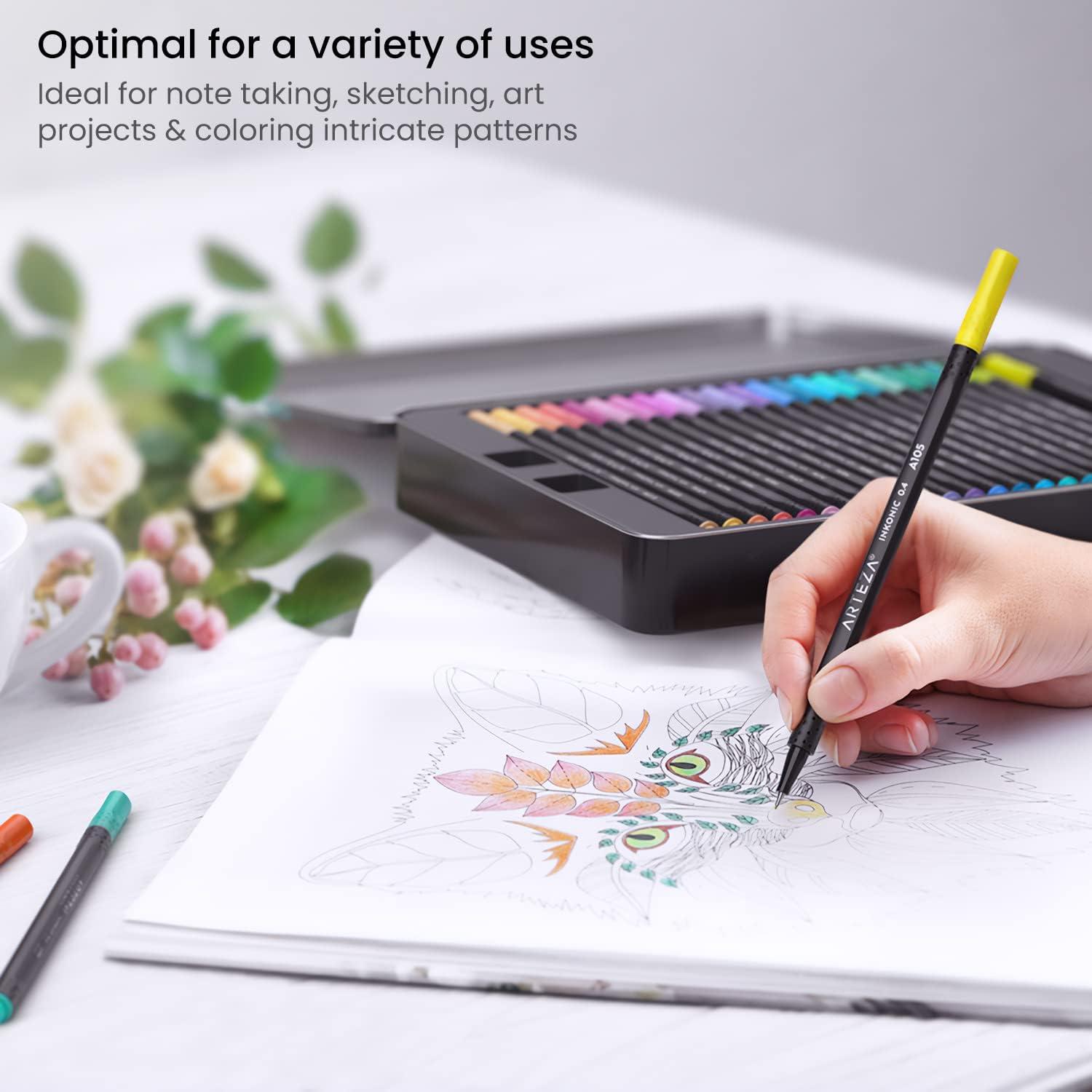 ARTEZA Black Inkonic Fineliners Pens, Set of 12, 0.4 mm Fine Tip Markers, Water-Based Art Pens for Drawing, Sketching, Journaling, Calligraphy(1 Count (Pack of 72))