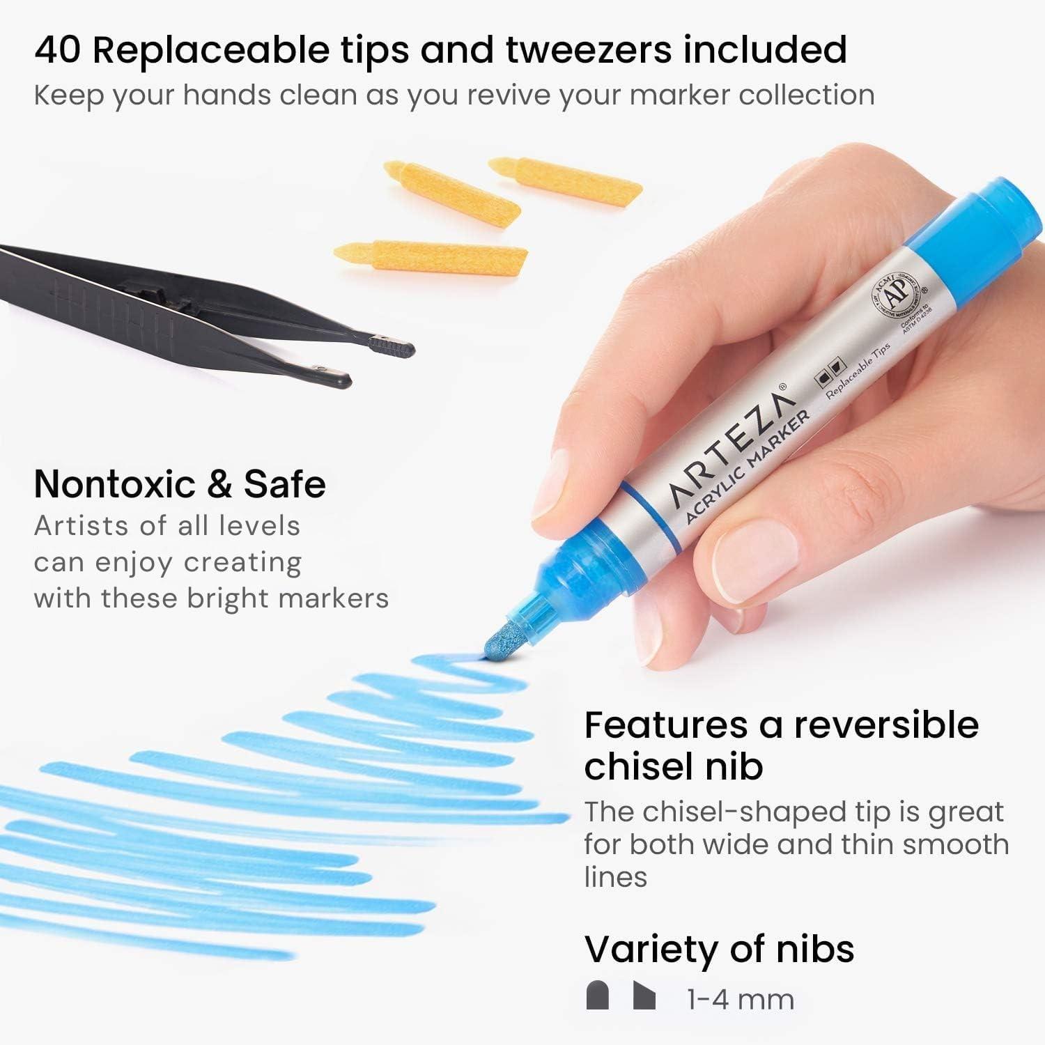 ARTEZA Acrylic Paint Markers, Set of 40 Acrylic Paint Pens in Assorted Colors, Art Markers for Glass, Pottery, Ceramic, Plastic, Rocks, and Canvas(Big barrel  Set of 40)