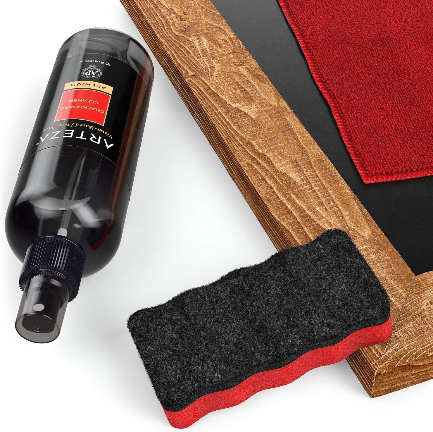 Arteza Chalkboard Cleaner Set with 2 Cleaners, 10-Ounces Each, 1 Microfiber Fabric Towel, 2 Magic Sponges & 1 Magnetic Eraser, Office Supplies for Chalkboards, Blackboards & Glass Surfaces(3)
