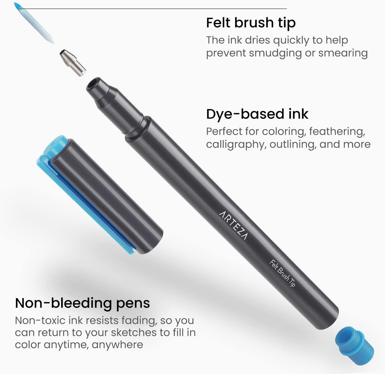 ARTEZA Felt-Tip Brush Pens, Set of 12 Nontoxic Black Markers, Quick-Dry and Smear-Proof(1 Count (Pack of 24))