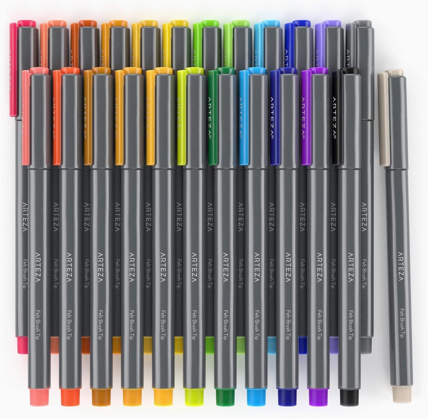 ARTEZA Felt-Tip Brush Pens, Set of 12 Nontoxic Black Markers, Quick-Dry and Smear-Proof(1 Count (Pack of 24))