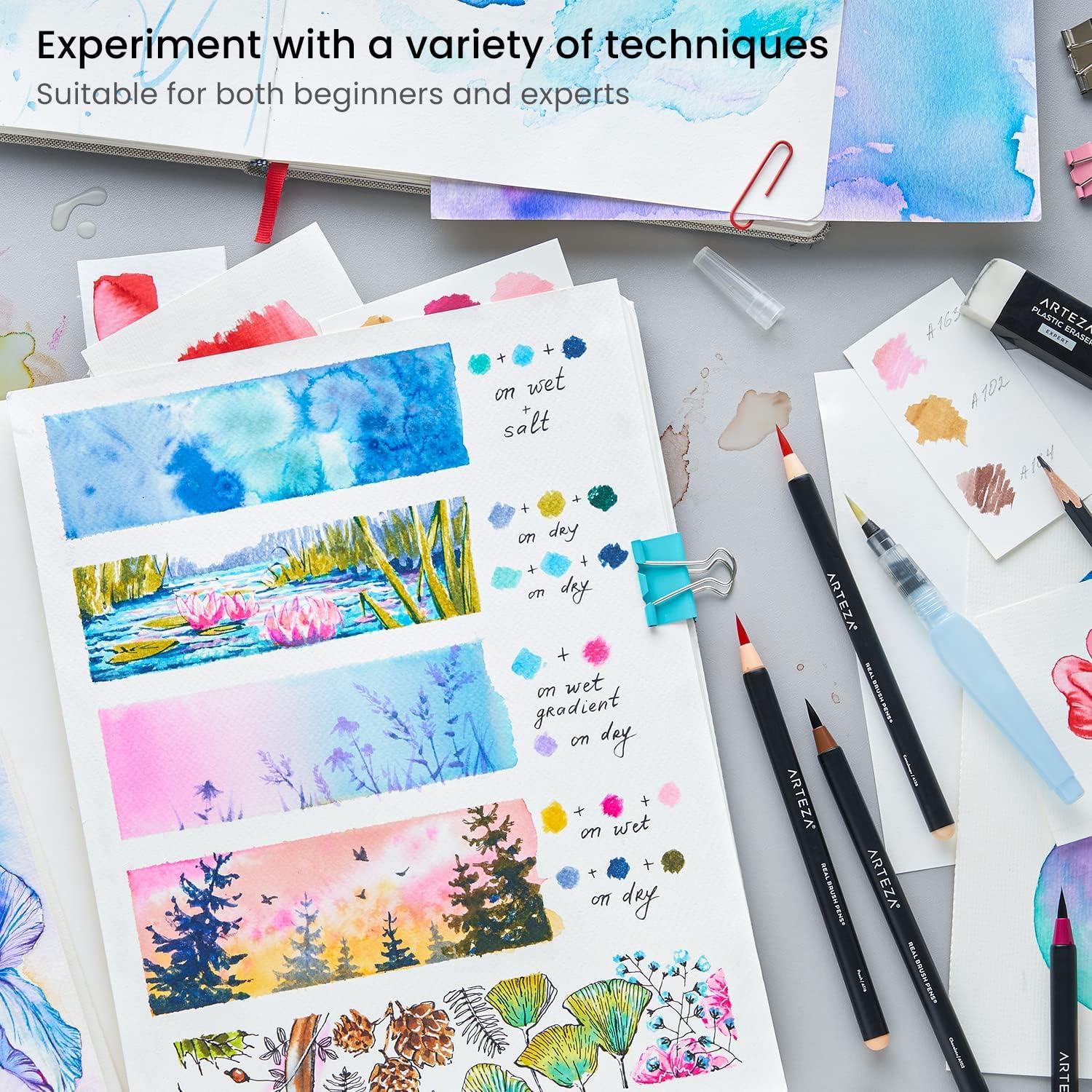 ARTEZA 12 Watercolor Pens for Artists, Landscape Tones Real Brush Pens, Blendable Watercolor Markers for Adults(Pastel Colors)