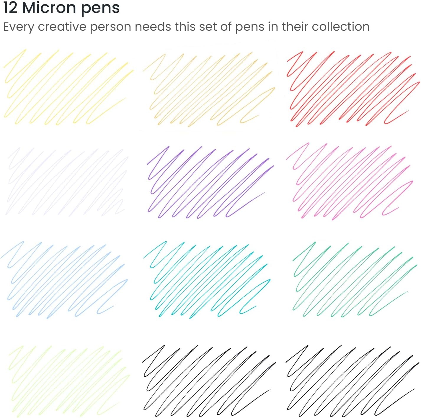 ARTEZA Micro-Line Ink Pens, Set of 12 Colorful Size 01 (0.25-mm) Fineliners, Archival Ink, Quick-Dry and Smear-Proof, Art Supplies for Artists, Illustrators, and Fine Media Artists(12 Colorful)