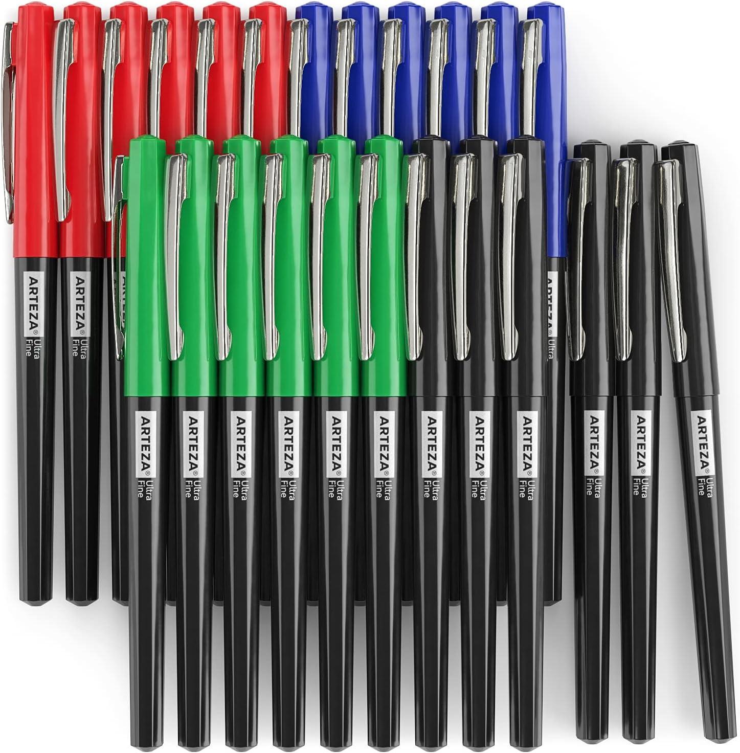 ARTEZA Permanent Markers, 40 Black Pens, Ultra-Fine Tip Paint Pens, Quick-Drying, Water Resistant, for Calligraphy and Note Taking, Office, Classroom(Set 24  4 Classic Colors)