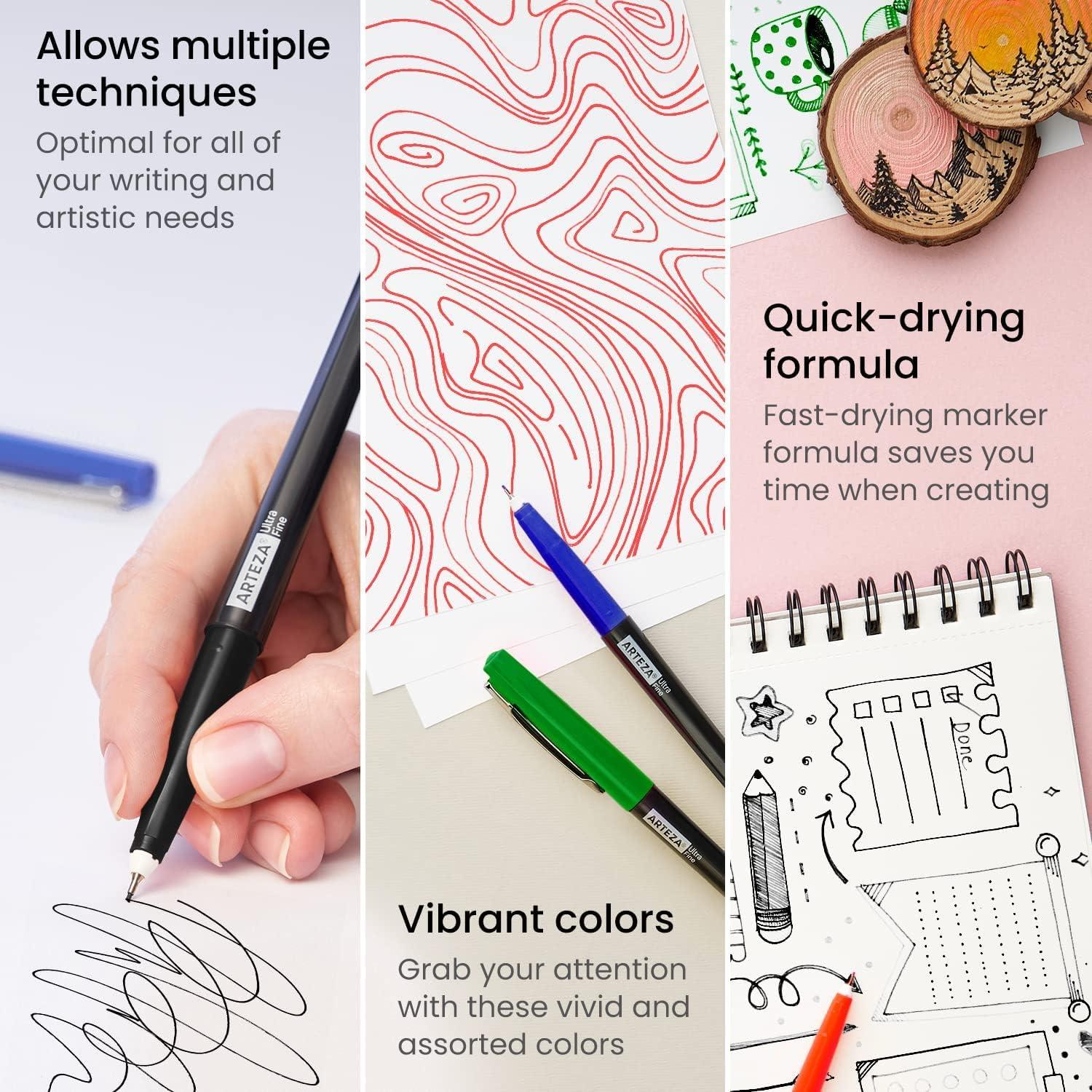 ARTEZA Permanent Markers, 40 Black Pens, Ultra-Fine Tip Paint Pens, Quick-Drying, Water Resistant, for Calligraphy and Note Taking, Office, Classroom(Set 24  4 Classic Colors)