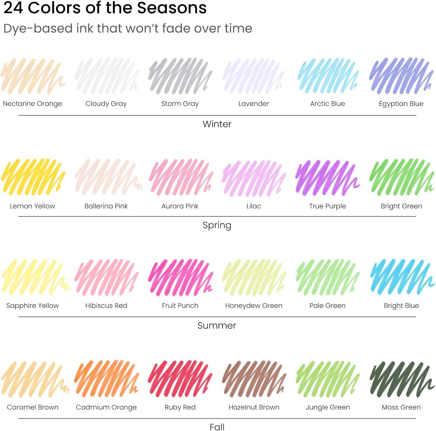 ARTEZA Felt Tip Pens, Set of 24 Seasonal Brush Tip Calligraphy Pens, Dye-Based Ink(24 Seasonal Brush Tip)