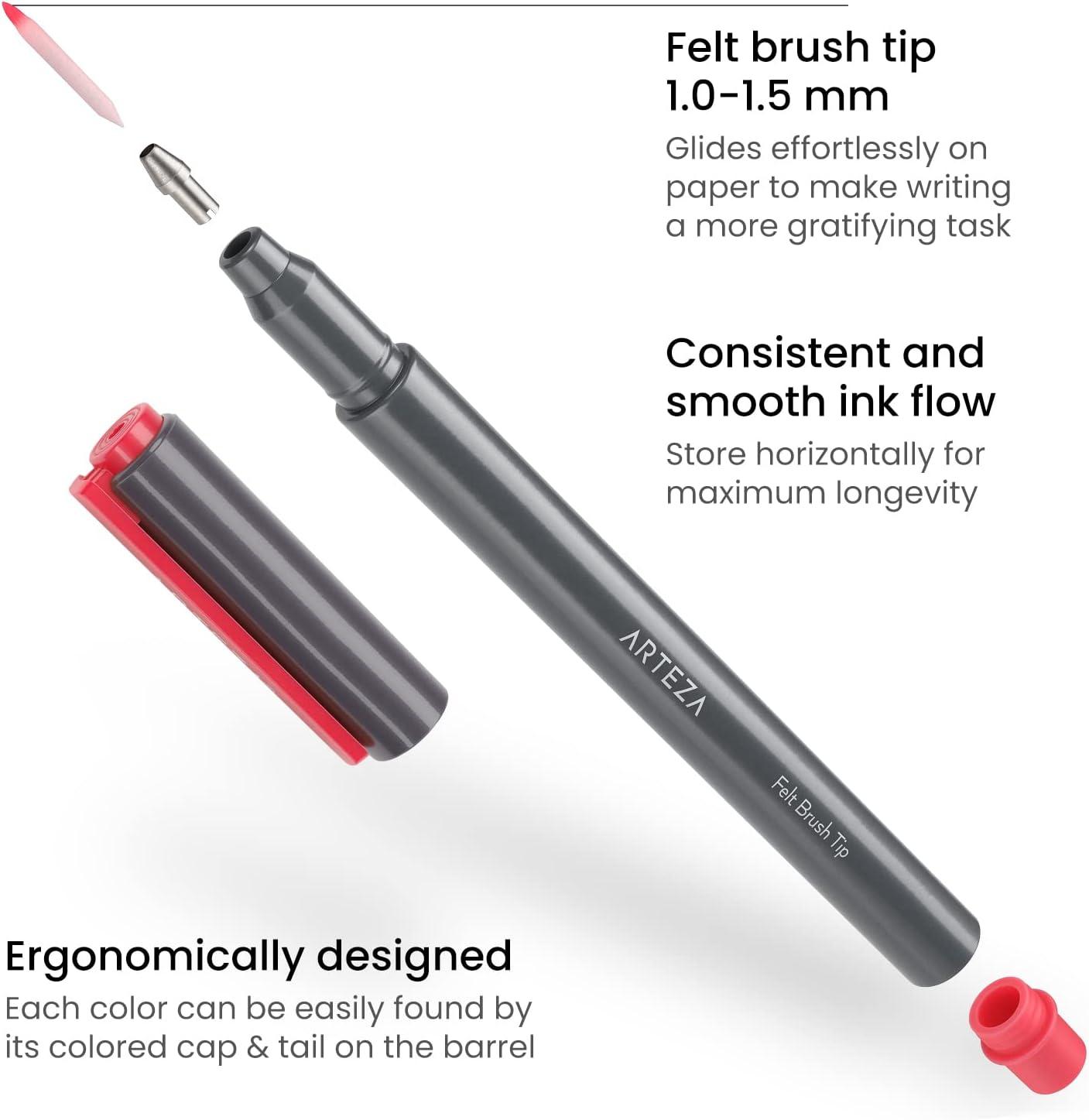 ARTEZA Felt Tip Pens, Set of 24 Seasonal Brush Tip Calligraphy Pens, Dye-Based Ink(24 Seasonal Brush Tip)