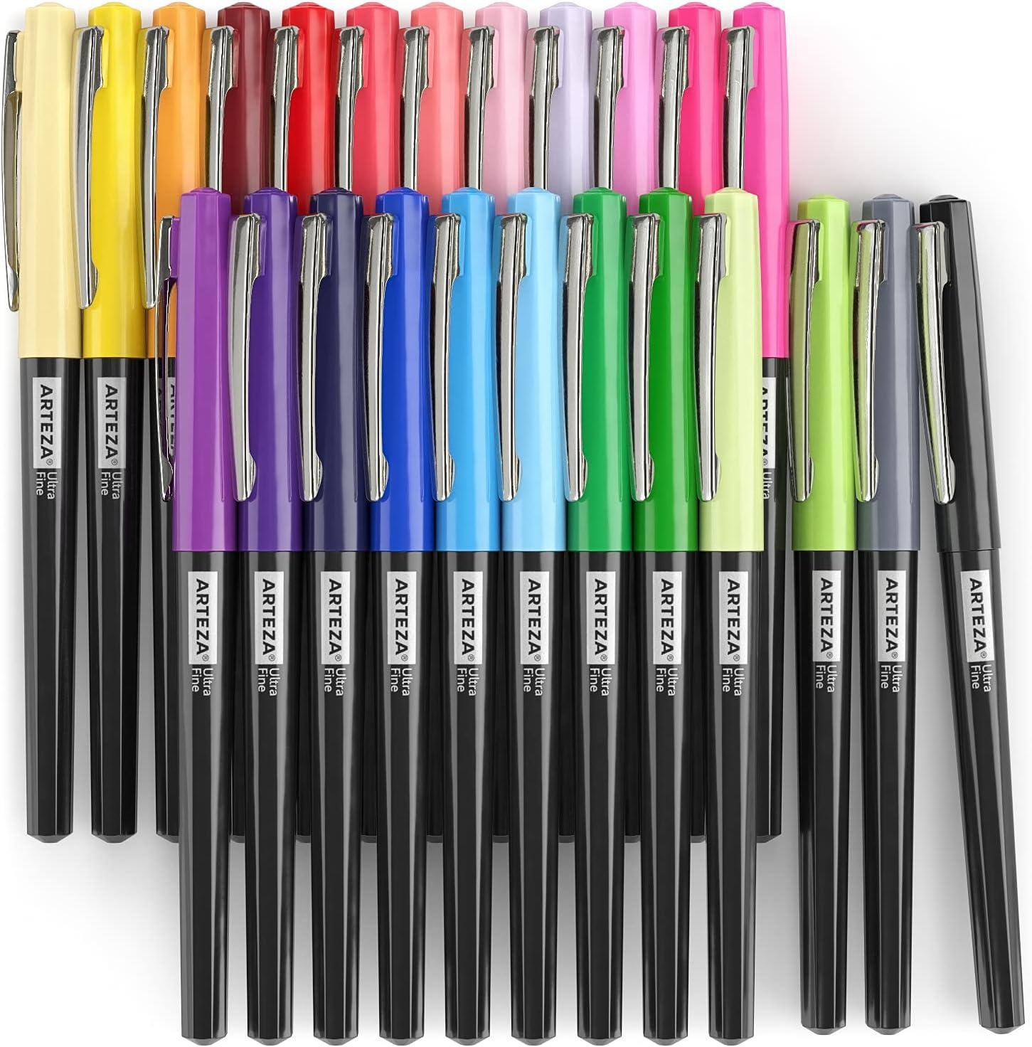 ARTEZA Permanent Markers, 40 Black Pens, Ultra-Fine Tip Paint Pens, Quick-Drying, Water Resistant, for Calligraphy and Note Taking, Office, Classroom(Set 24  Retro Pop Colors)
