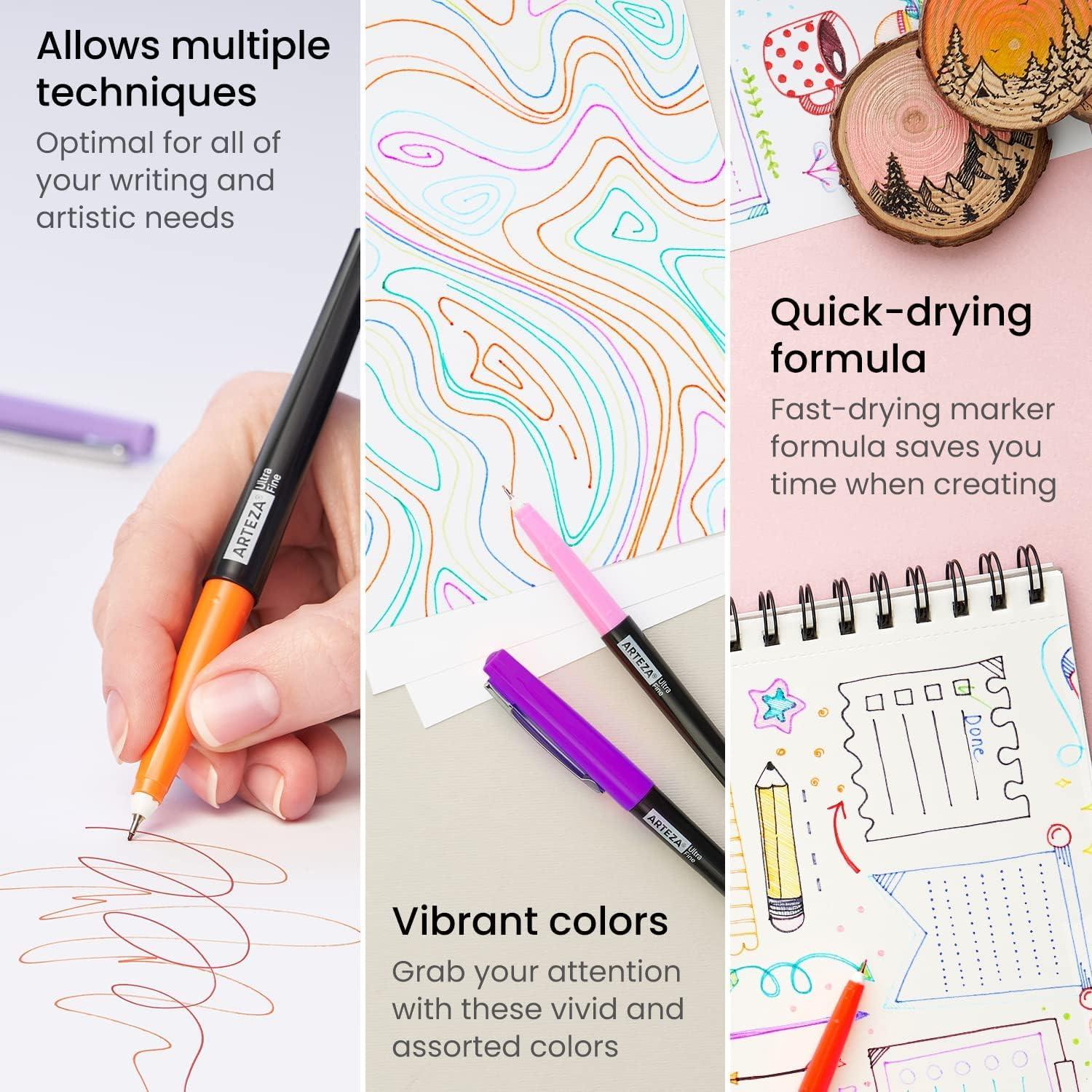 ARTEZA Permanent Markers, 40 Black Pens, Ultra-Fine Tip Paint Pens, Quick-Drying, Water Resistant, for Calligraphy and Note Taking, Office, Classroom(Set 24  Retro Pop Colors)