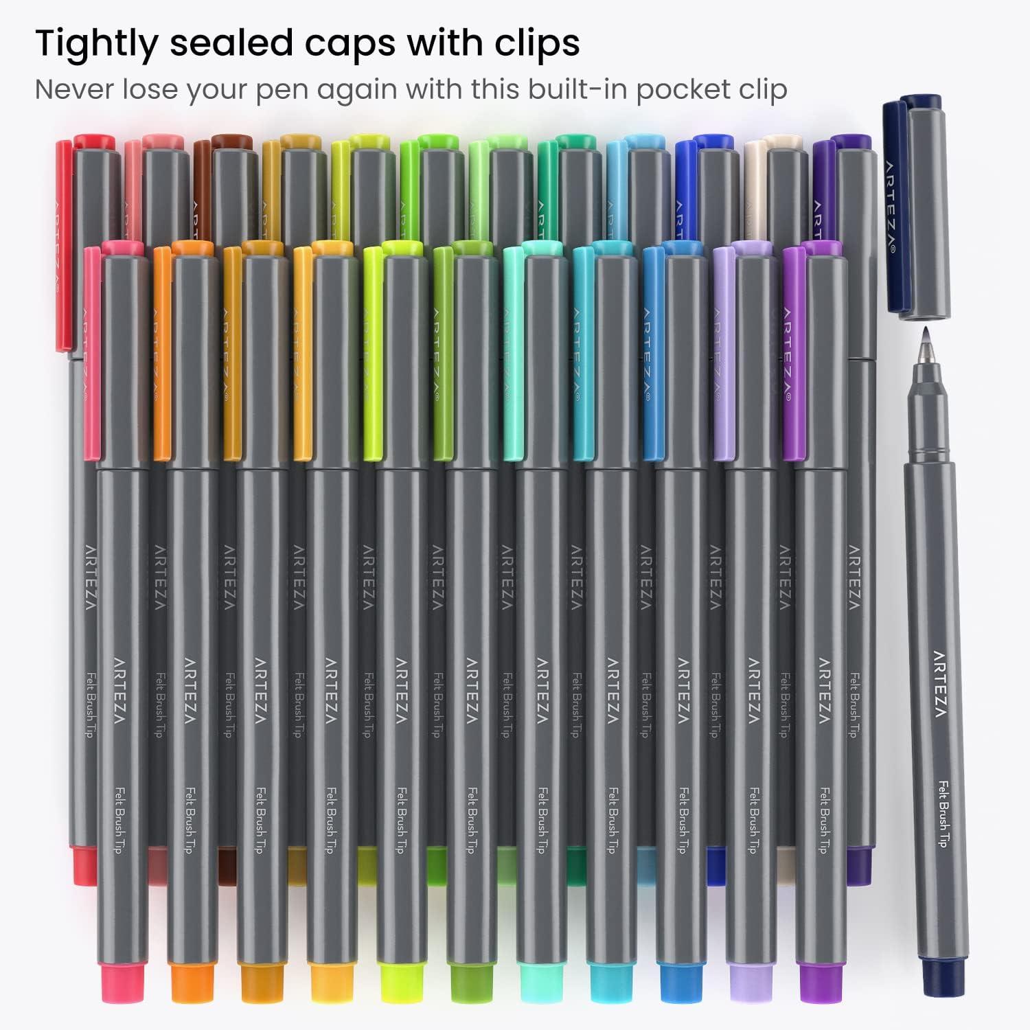 ARTEZA Felt Tip Pens, Set of 24 Seasonal Brush Tip Calligraphy Pens, Dye-Based Ink(24 Landscape Brush Tip)