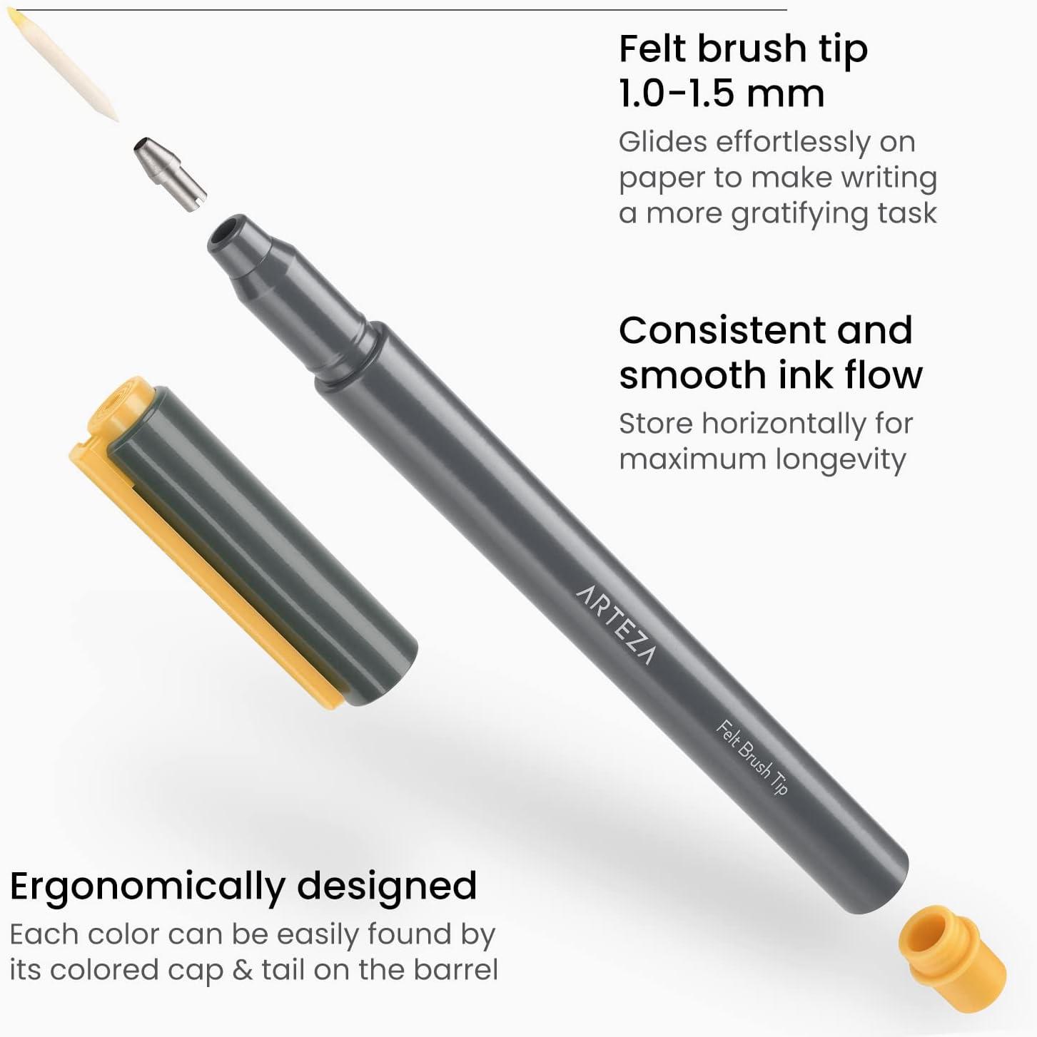 ARTEZA Felt Tip Pens, Set of 24 Seasonal Brush Tip Calligraphy Pens, Dye-Based Ink(24 Landscape Brush Tip)