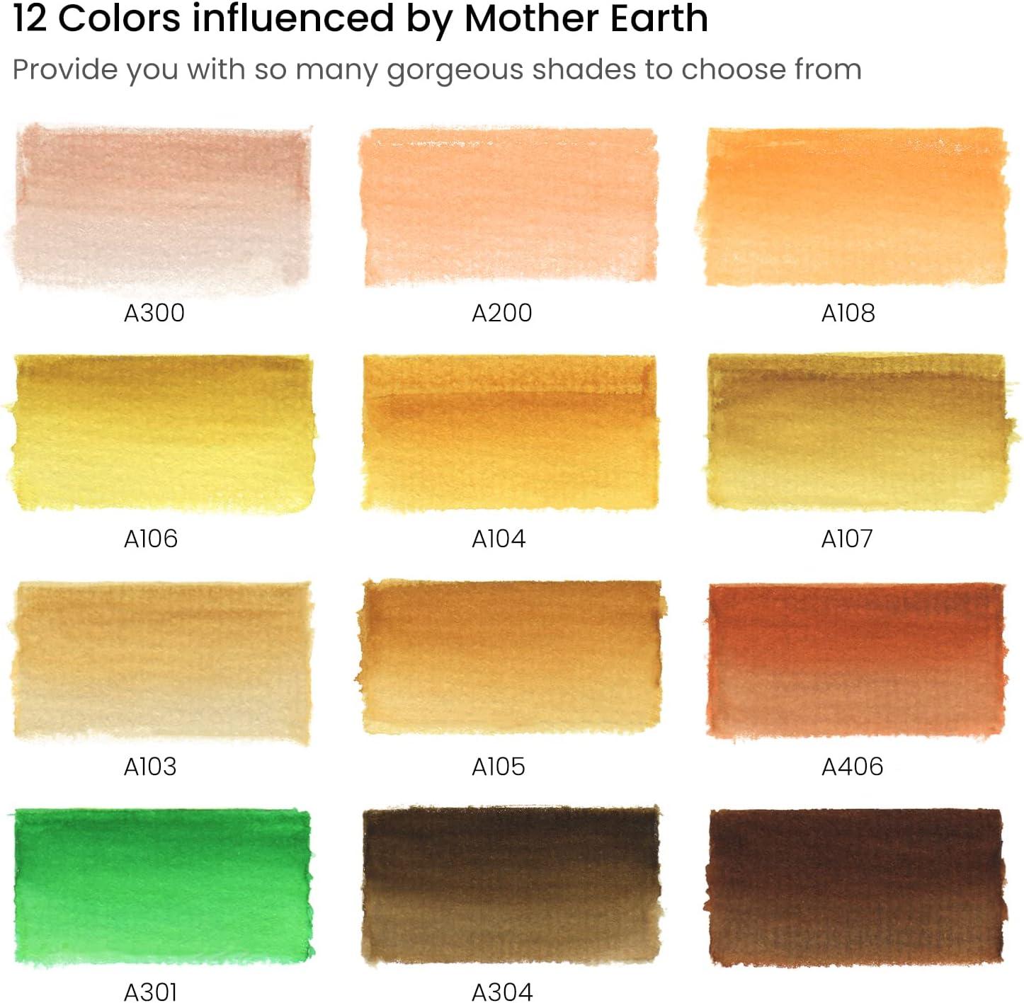 ARTEZA Dual Tip Brush Pens, 12 Earth Tones, Watercolor Calligraphy Markers, Nylon Brush and Fine Tip, Water-Based Ink, for Illustration, Lettering