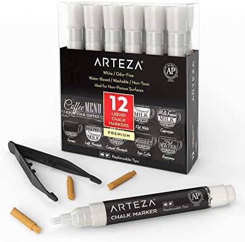 ARTEZA Liquid Chalk Markers, Set of 8, Metallic Colors, Erasable(White)