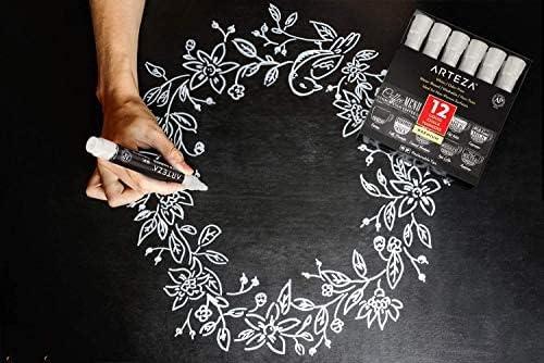 ARTEZA Liquid Chalk Markers, Set of 8, Metallic Colors, Erasable(White)