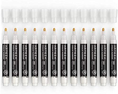 ARTEZA Liquid Chalk Markers, Set of 8, Metallic Colors, Erasable(White)