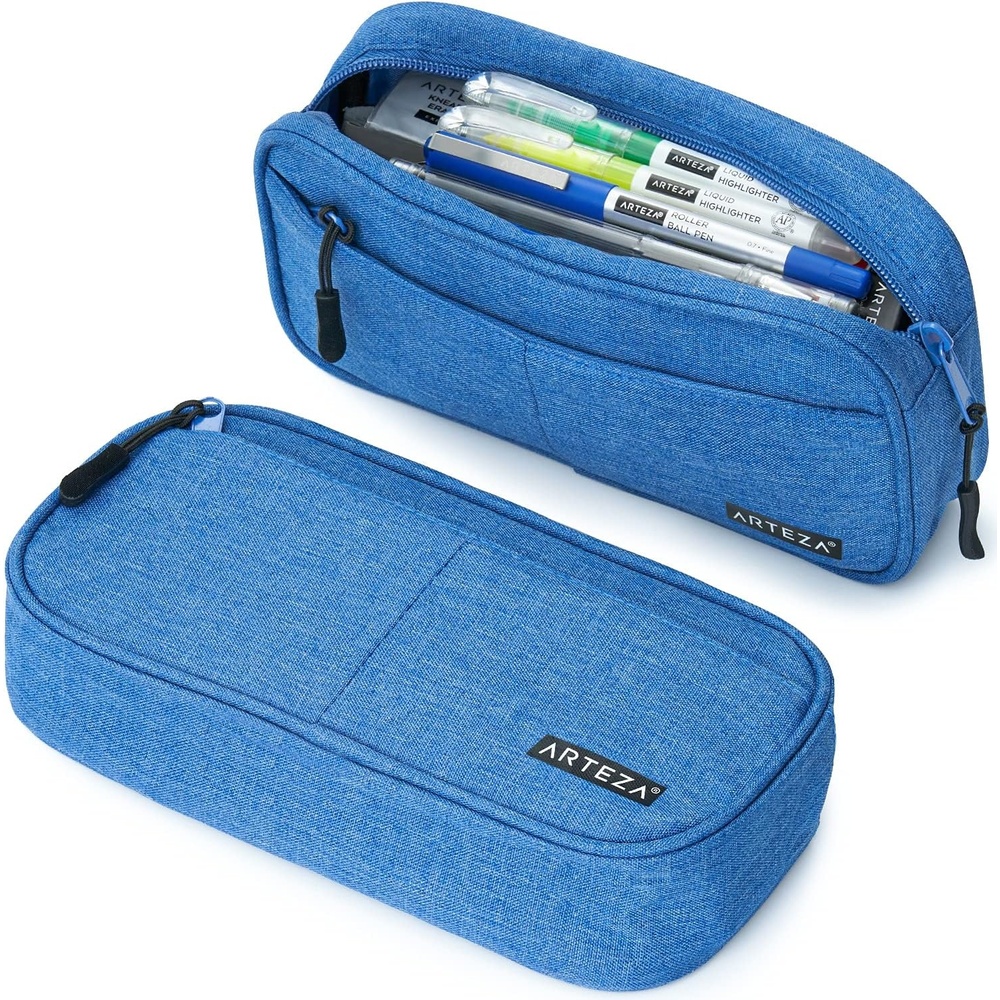 ARTEZA Pencil Case, Blue Pencil Pouch with Zipper Closure, Supplies for Learners and Teachers(Blue)