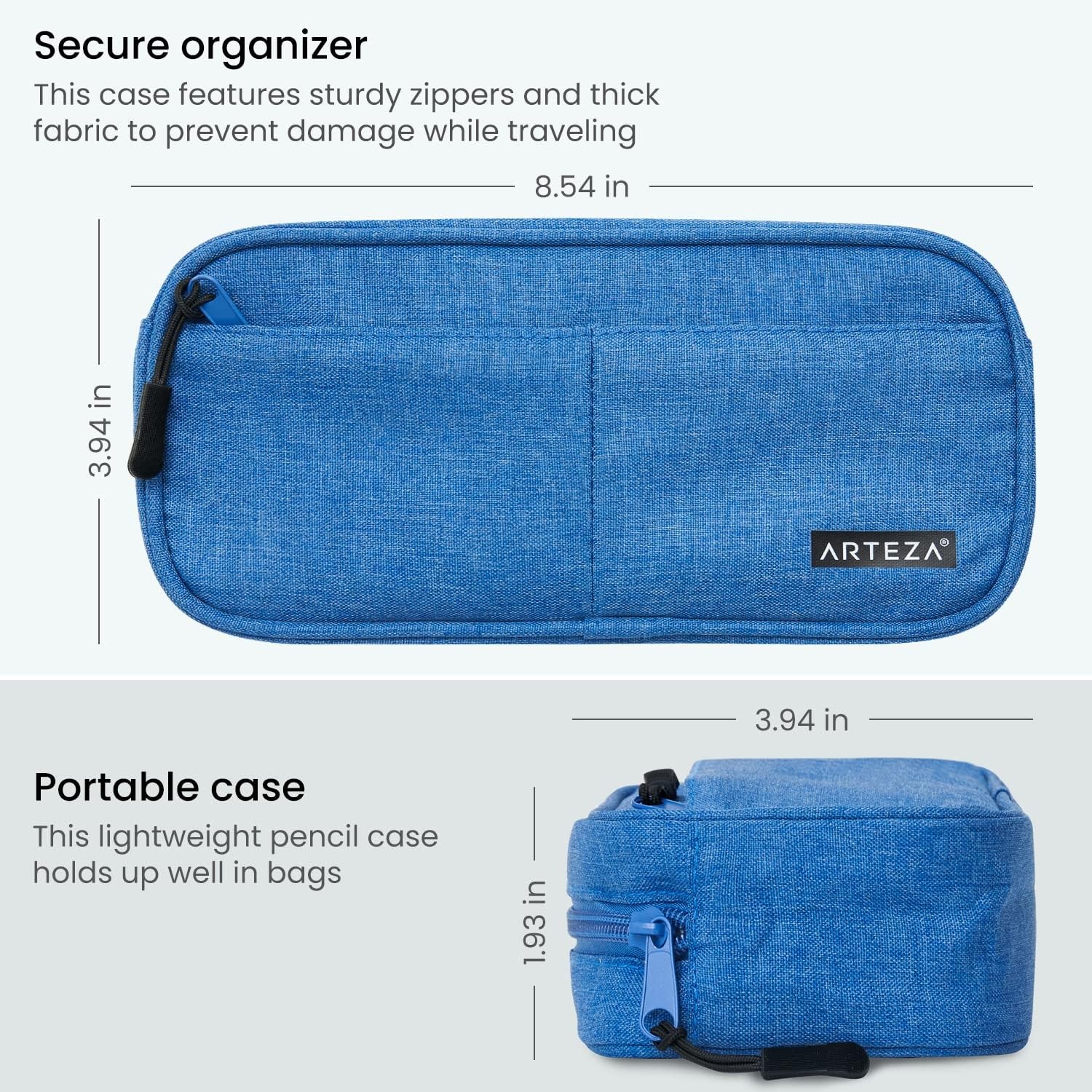 ARTEZA Pencil Case, Blue Pencil Pouch with Zipper Closure, Supplies for Learners and Teachers(Blue)