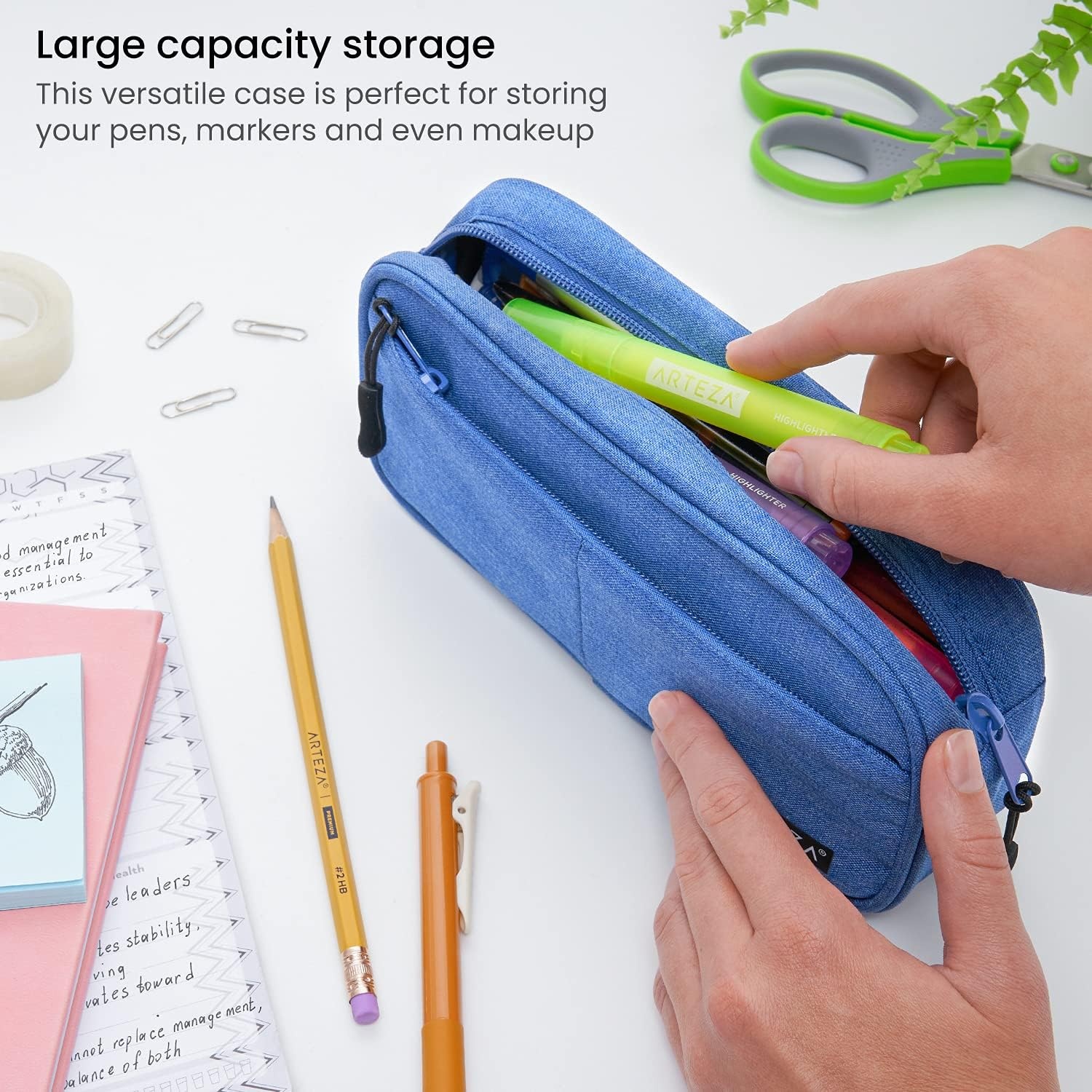 ARTEZA Pencil Case, Blue Pencil Pouch with Zipper Closure, Supplies for Learners and Teachers(Blue)