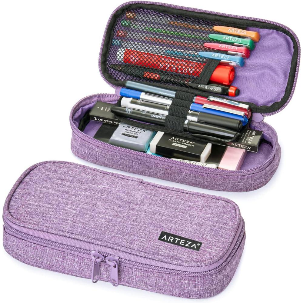 Arteza Pencil Case, Purple Pencil Pouch with Zipper Closure, School Supplies for Students and Teachers(Purple)