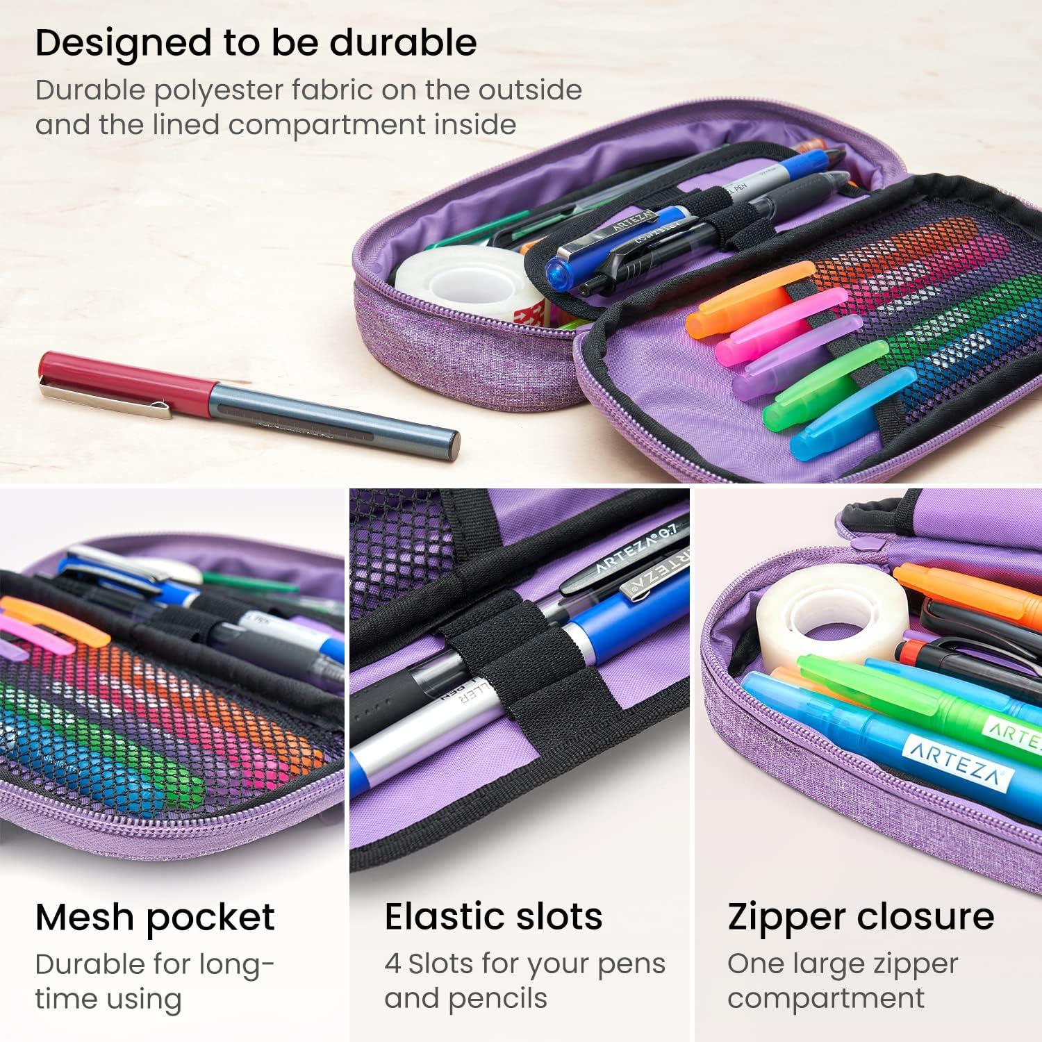 Arteza Pencil Case, Purple Pencil Pouch with Zipper Closure, School Supplies for Students and Teachers(Purple)