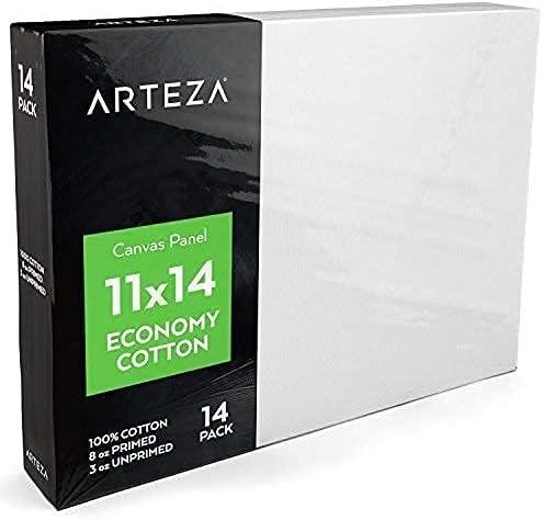 Arteza Bundle: 11×14 Bulk Pack of 100% Economy Cotton Canvas Panels, Set of 14 + Acrylic Paint, 22 ml Tubes, Set of 60 Assorted Colors, Painting Art Supplies for Artist, Hobby Painters & Beginners