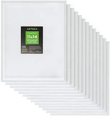 Arteza Bundle: 11×14 Bulk Pack of 100% Economy Cotton Canvas Panels, Set of 14 + Acrylic Paint, 22 ml Tubes, Set of 60 Assorted Colors, Painting Art Supplies for Artist, Hobby Painters & Beginners