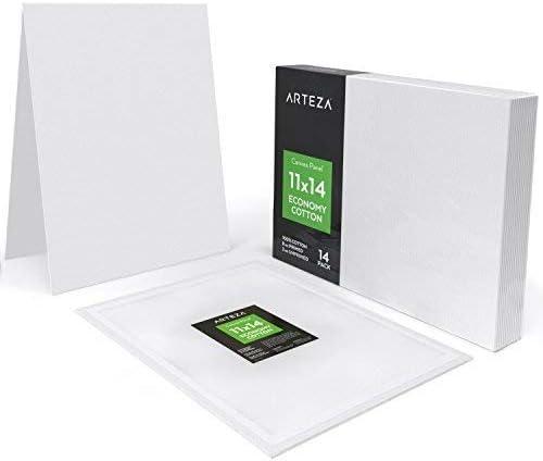 Arteza Bundle: 11×14 Bulk Pack of 100% Economy Cotton Canvas Panels, Set of 14 + Acrylic Paint, 22 ml Tubes, Set of 60 Assorted Colors, Painting Art Supplies for Artist, Hobby Painters & Beginners