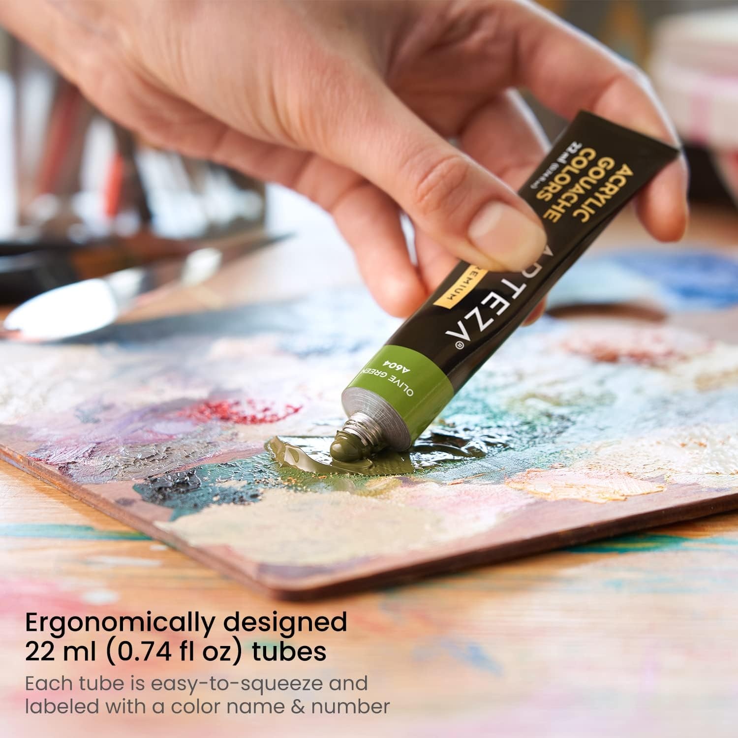 Arteza Acrylic Gouache Paint, Acrylic Paint Set of 36 Basic Colors and Arteza Paint Canvases for Painting, 9 Pack, 6 inches, Hexagonal Blank Canvas Bulk, Art Supplies for Adults, for Acrylic Pouring