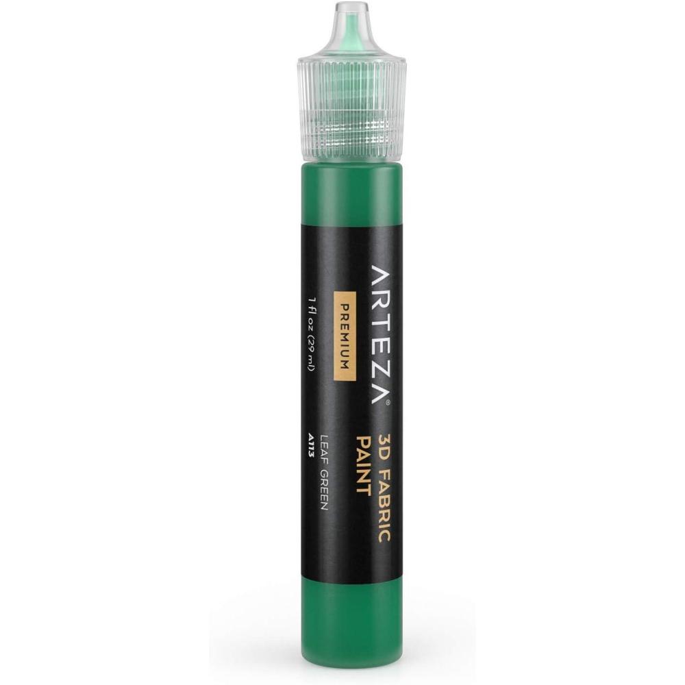 Arteza 3D Fabric Paint, Leaf Green A113, 1oz Tube, Washer & Dryer Safe Textile Paint for Clothing, Accessories, Ceramic, Glass & DIY Projects