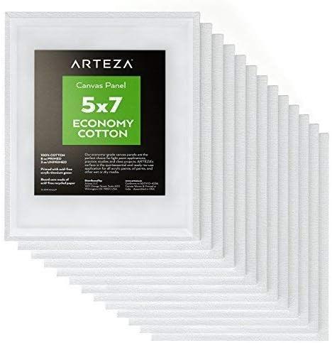 Arteza Bundle: 5×7 Bulk Pack of 100% Economy Cotton Canvas Panels, Set of 14 and Acrylic Paint, Set of 60 Assorted Colors, Painting Art Supplies for Artist, Hobby Painters & Beginners