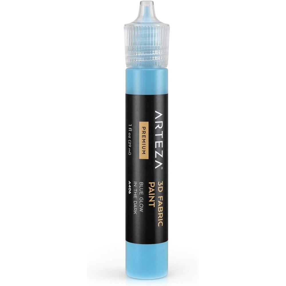 ARTEZA 3D Fabric Paint, Blue Glow in the Dark A406, 1oz Tube, Washer & Dryer Safe Textile Paint for Clothing, Accessories, Ceramic, Glass & DIY Projects