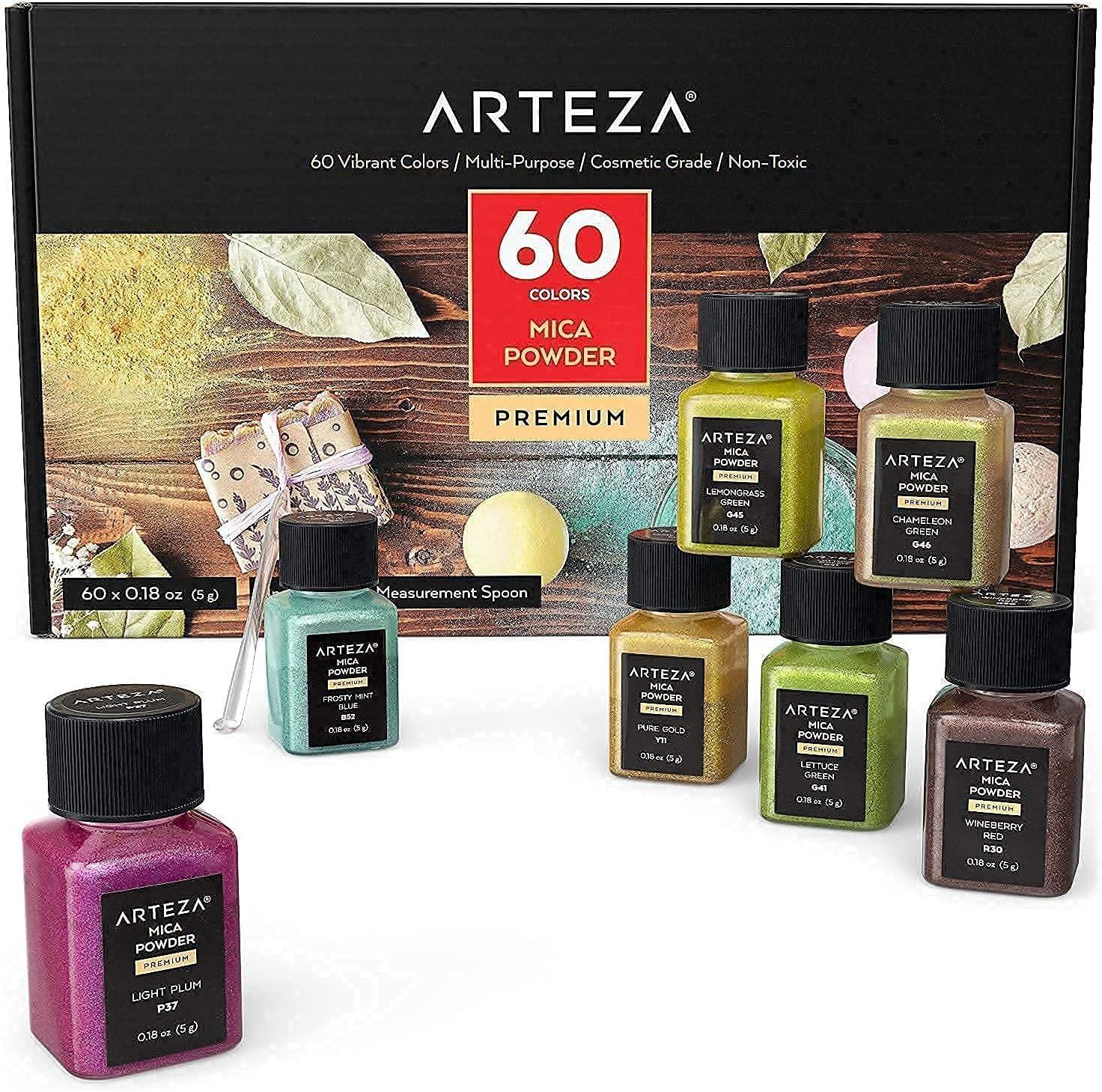 ARTEZA Acrylic Paint Set and Mica Powder Bundle, Painting Art Supplies for Artist, Hobby Painters & Beginners